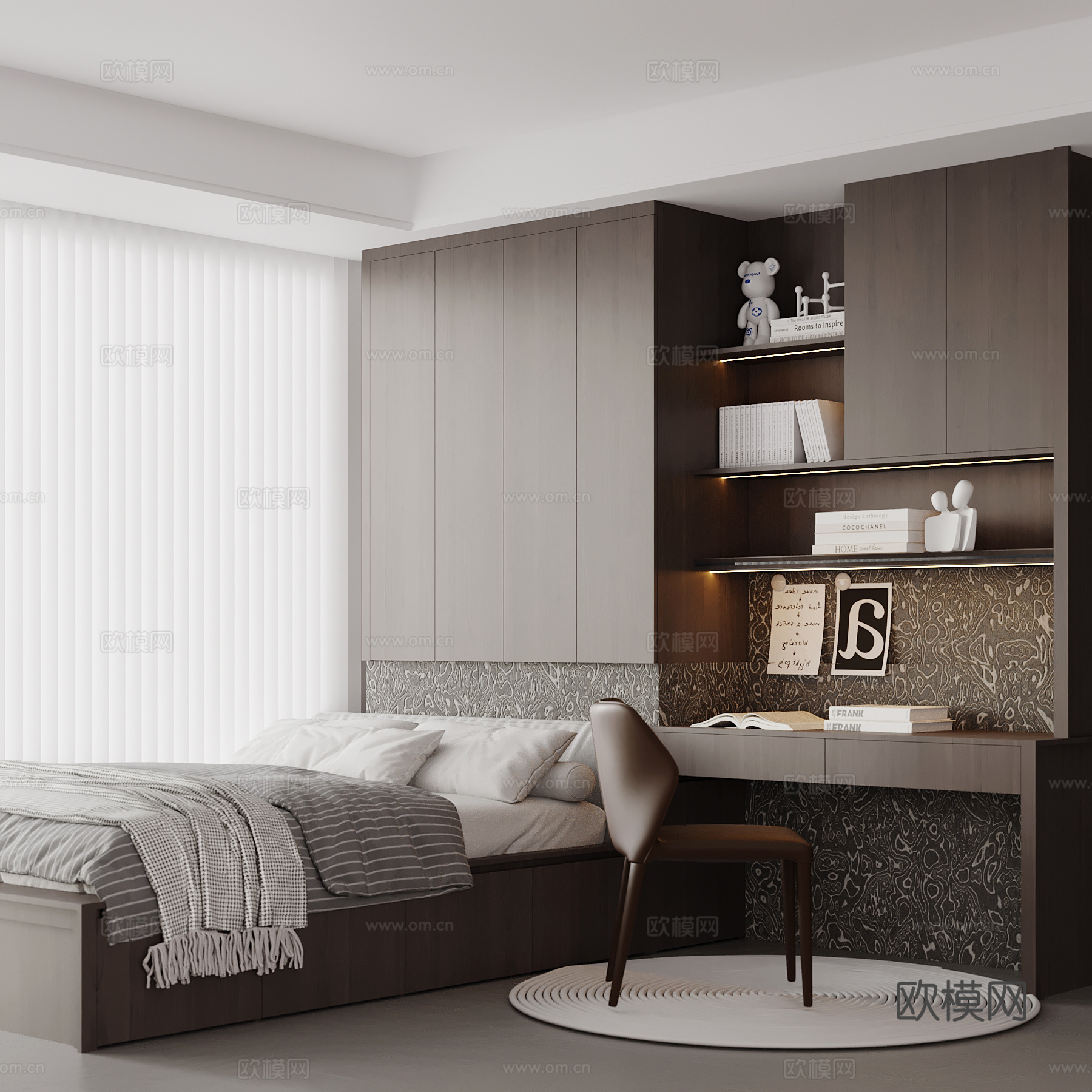 现代意式榻榻米卧室su模型