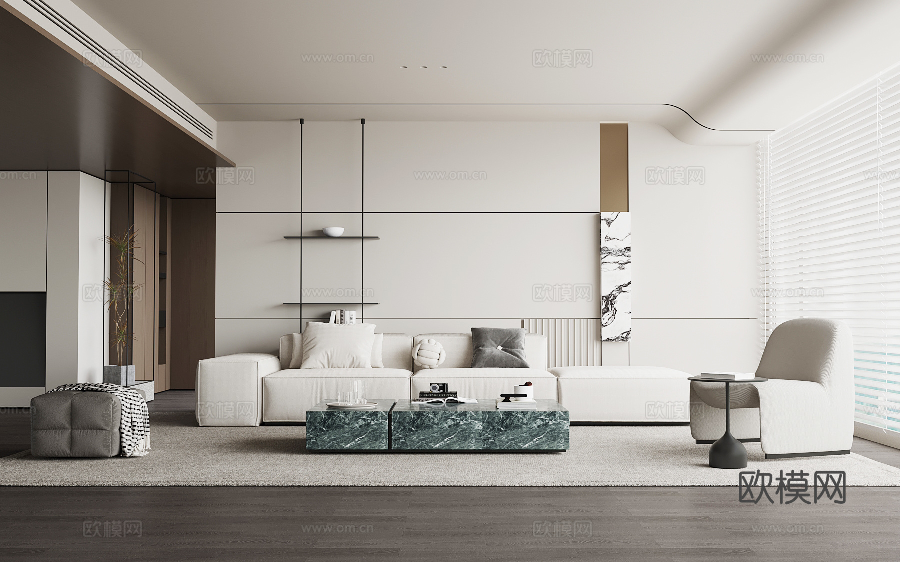现代意式客厅 沙发茶几组合su模型