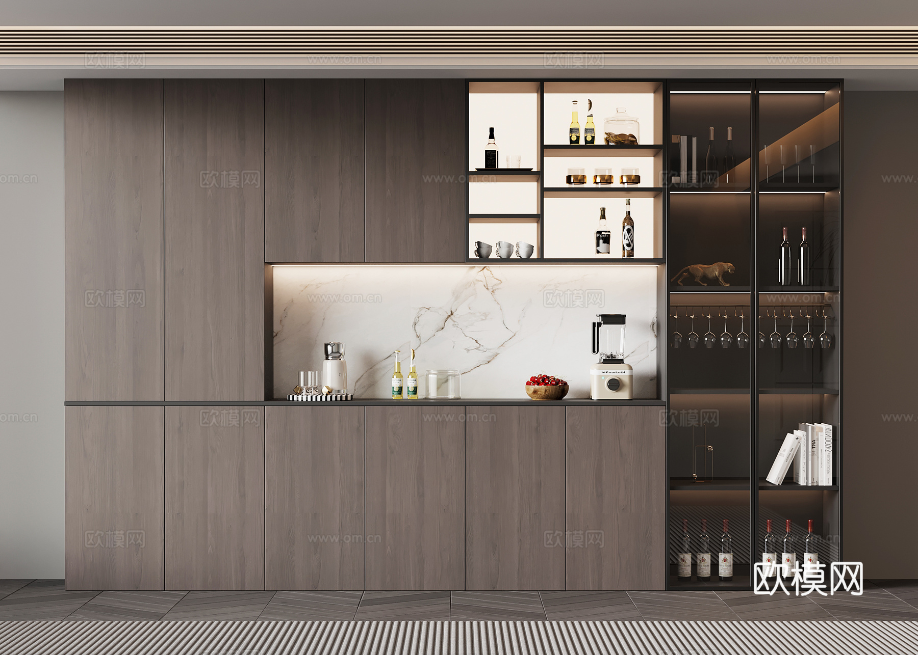 现代意式酒柜 餐边柜su模型