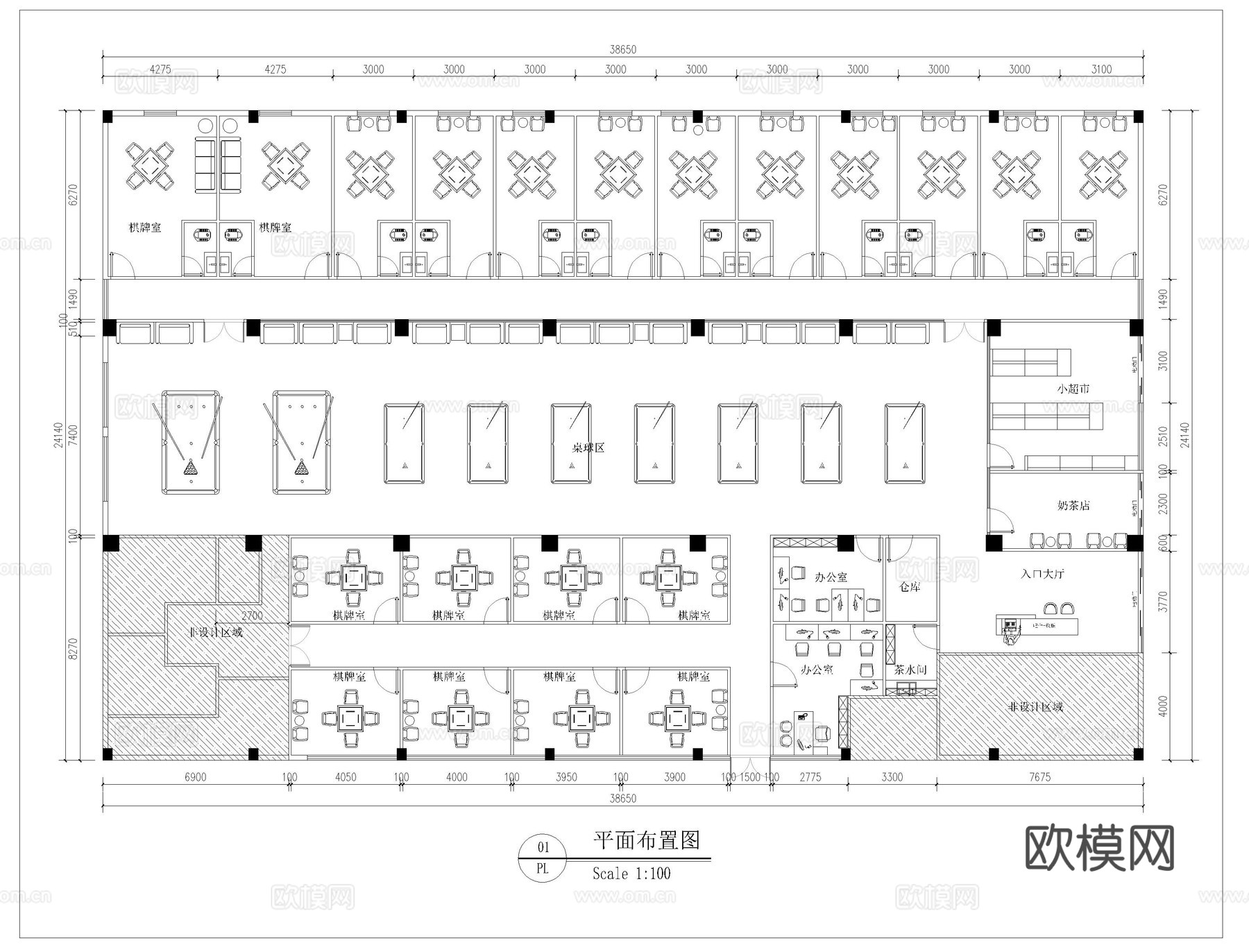 棋牌室CAD平面方案cad施工图