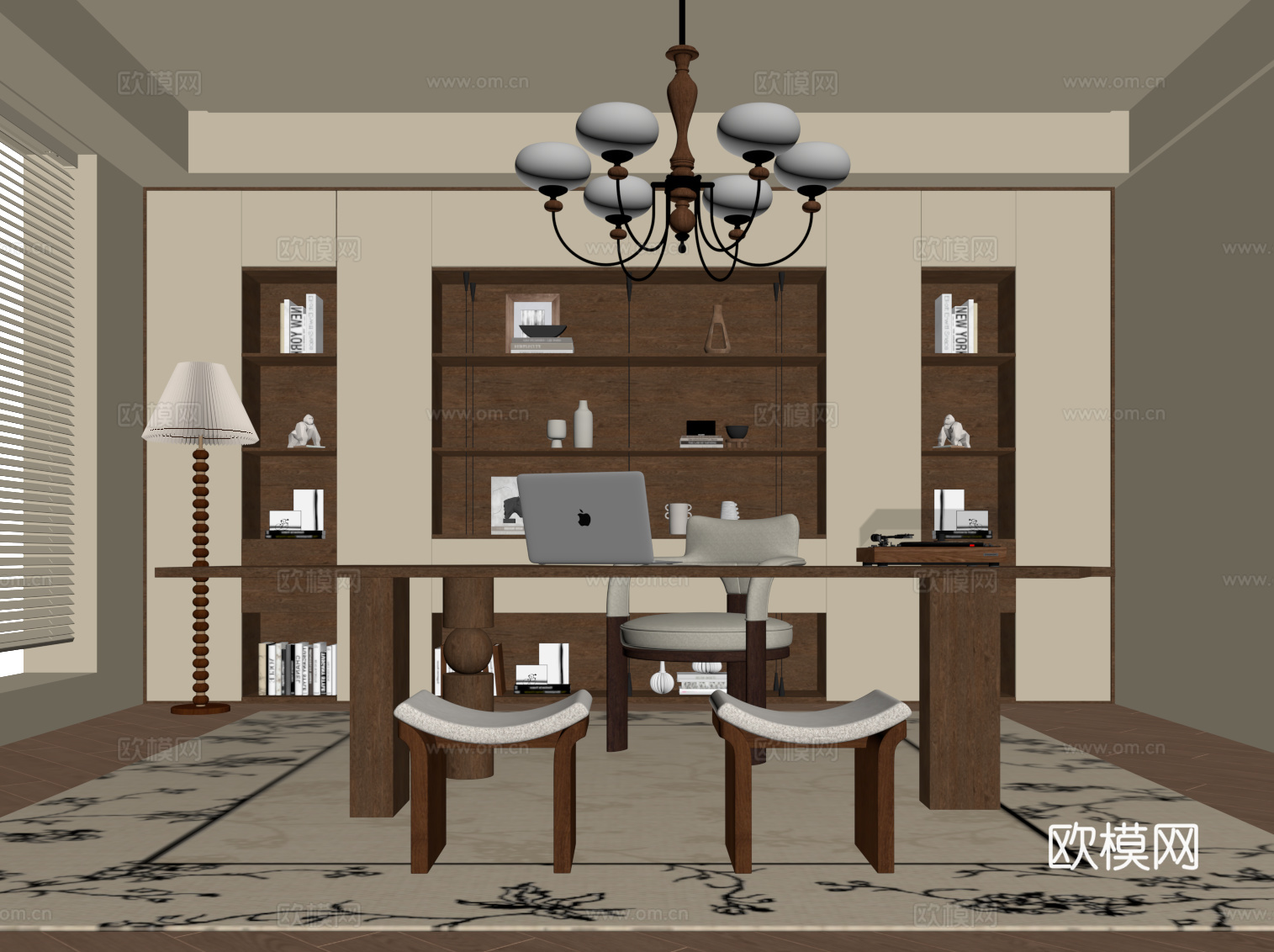 中古风书房su模型