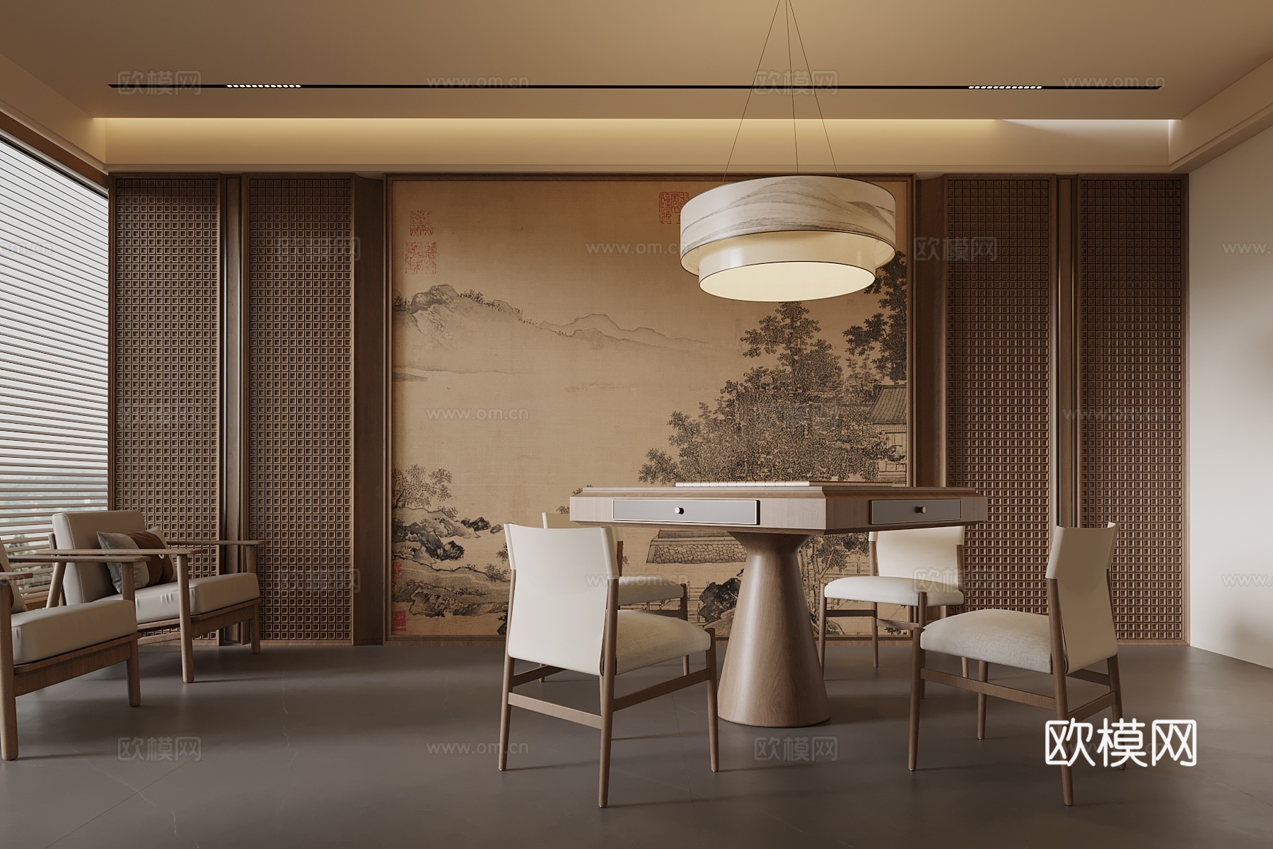 新中式棋牌室 麻将桌su模型