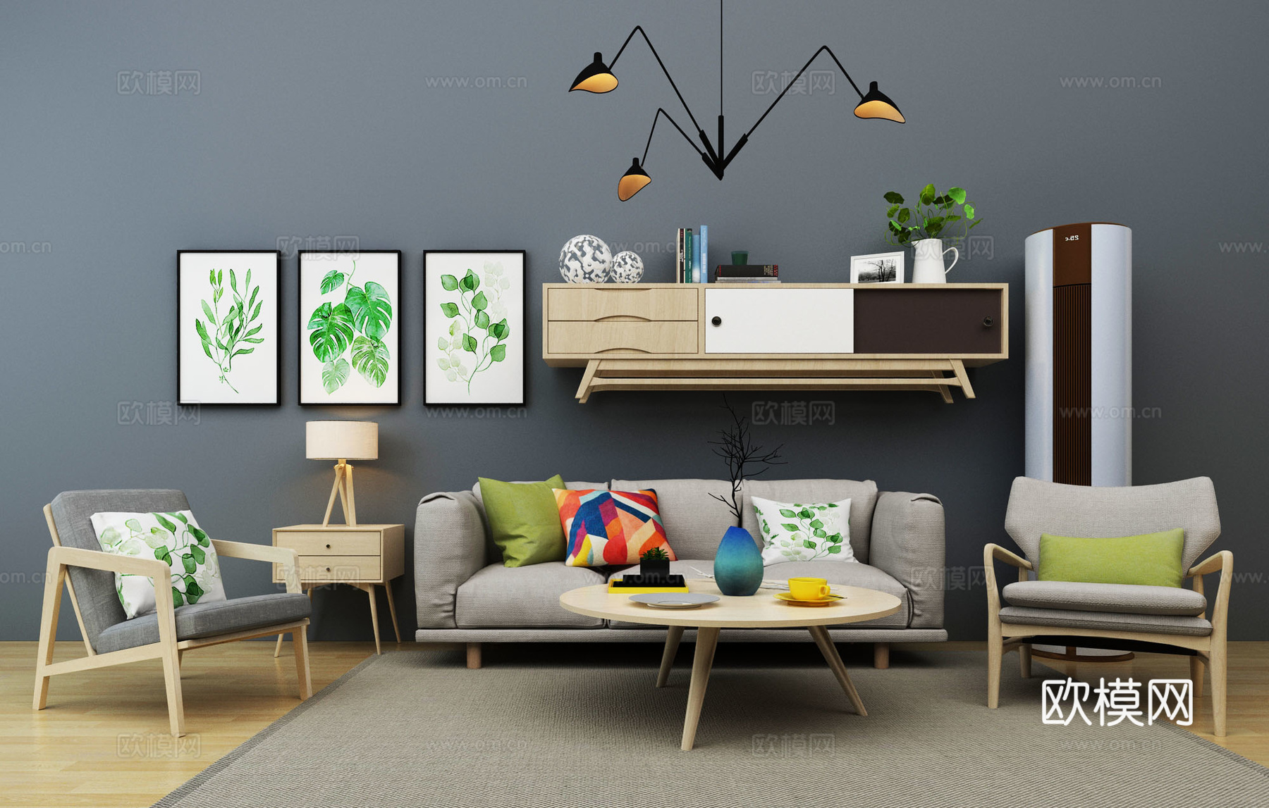 北欧客厅家具组合3d模型下载（渲染图1）