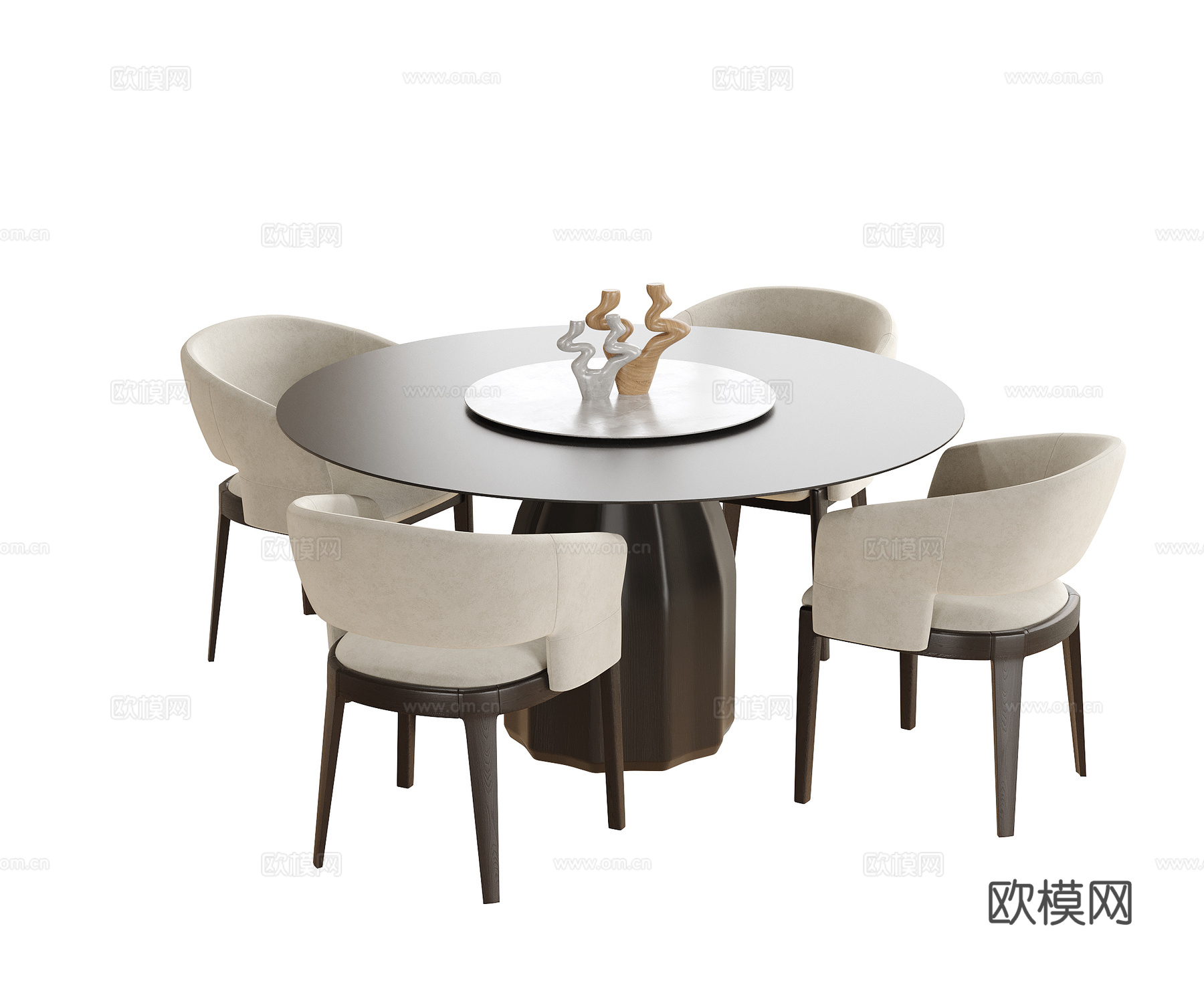 现代餐桌椅 餐椅 圆形餐桌su模型