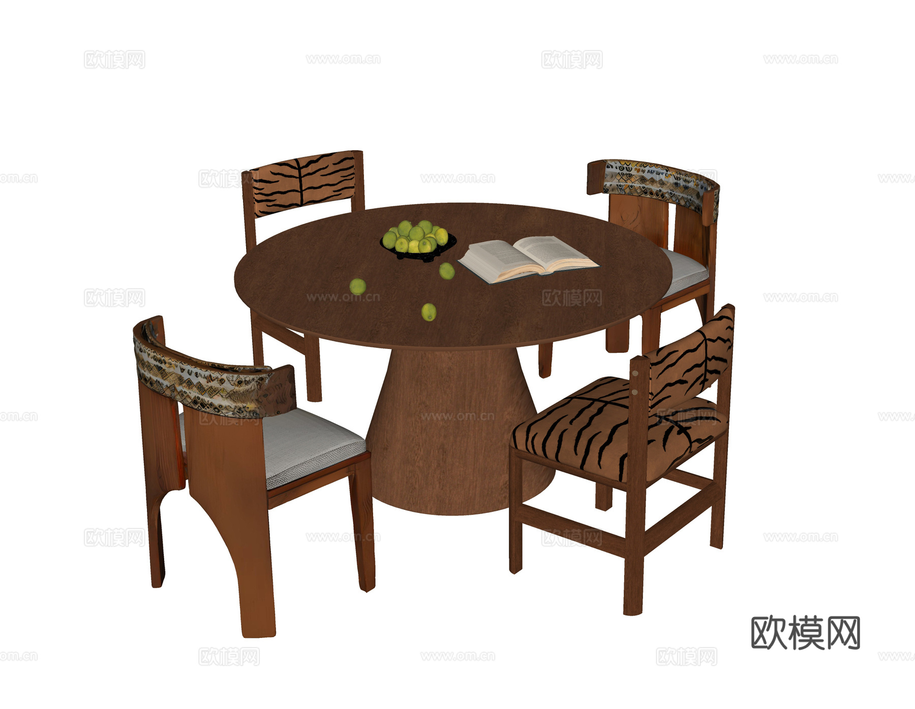 现代餐桌椅 圆形餐桌 餐椅su模型