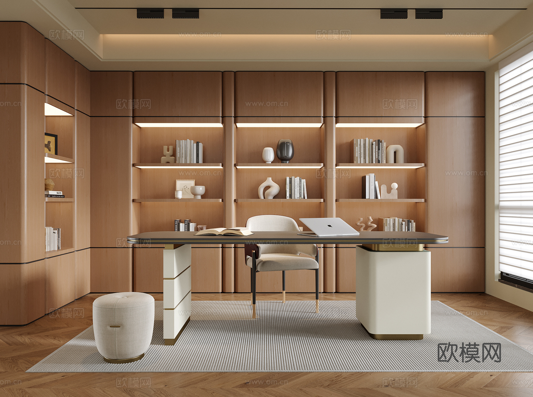 现代书房 书桌椅 书柜su模型