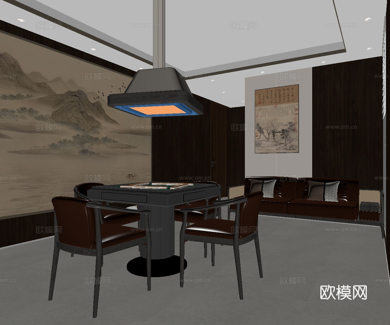 新中式棋牌室 麻将室su模型