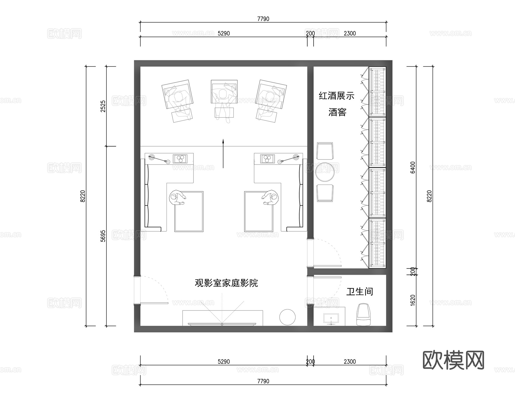 家庭影音室平面布置图cad施工图