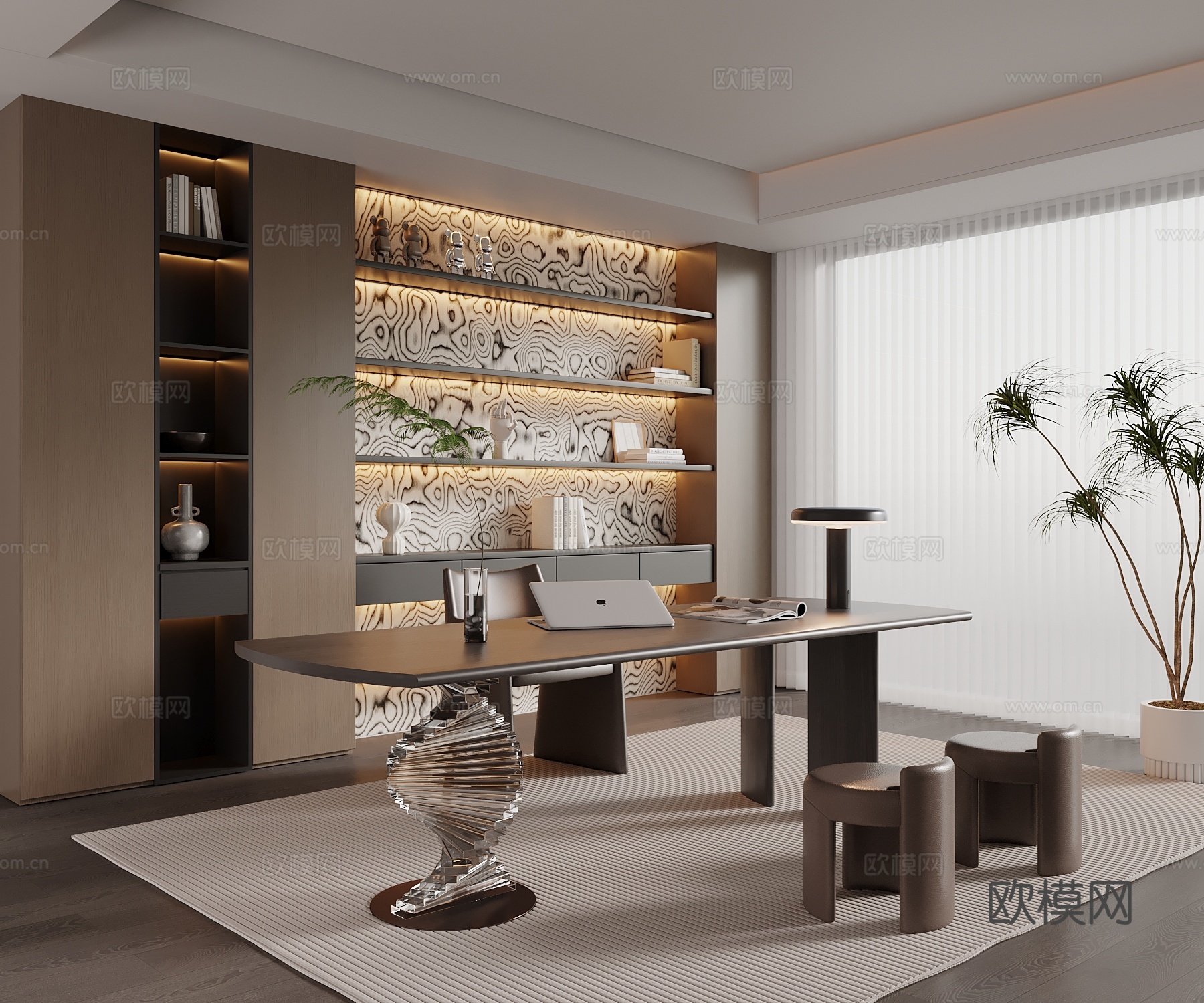 意式书房 书桌椅 书柜su模型