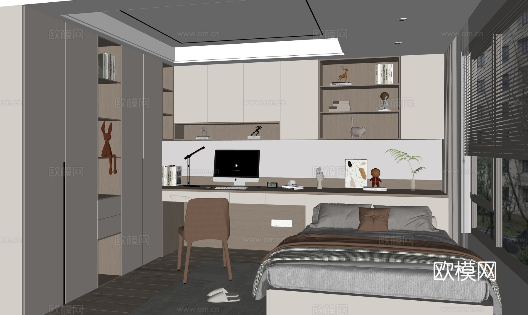 现代榻榻米卧室 多功能卧室su模型