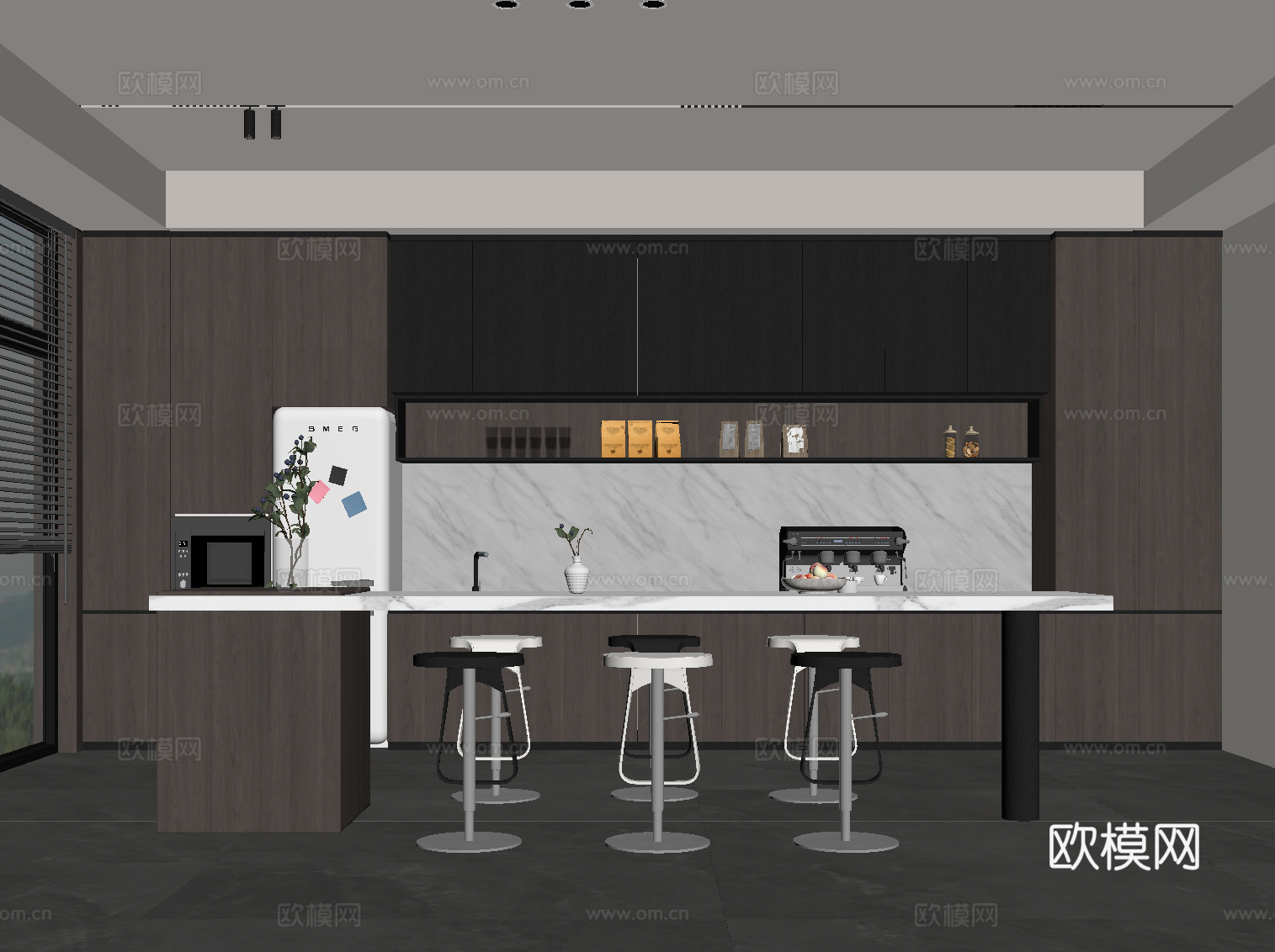 现代意式茶水间 茶水柜 吧台su模型