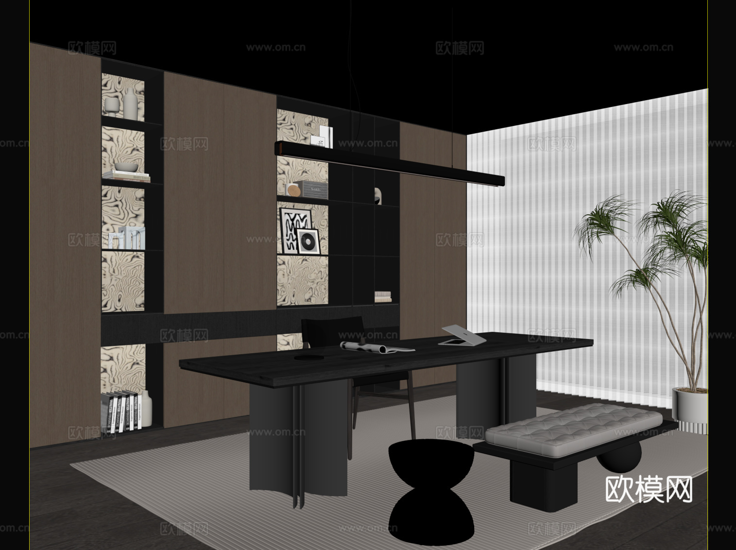 意式书房su模型