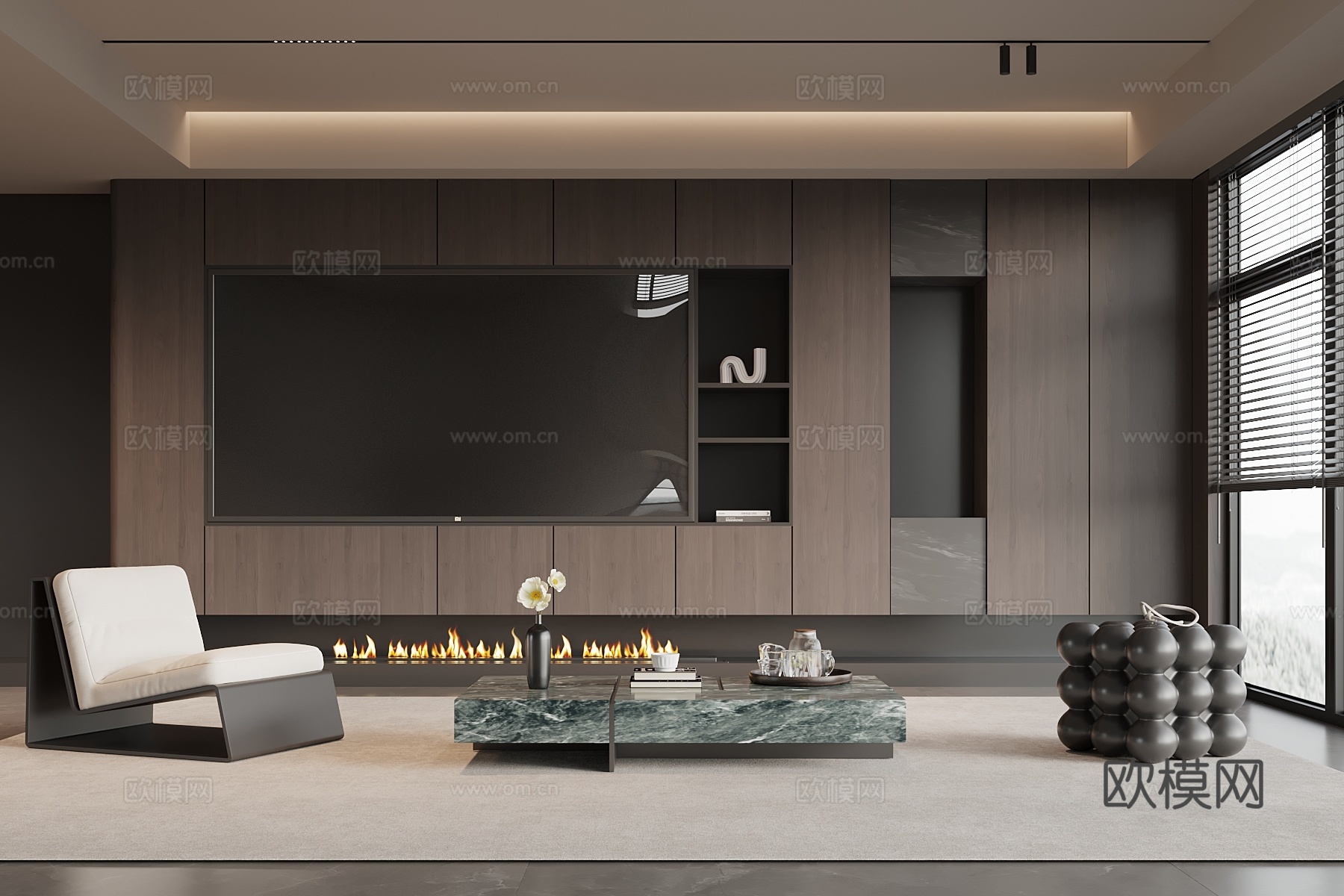 现代意式客厅 电视背景墙 沙发茶几组合su模型