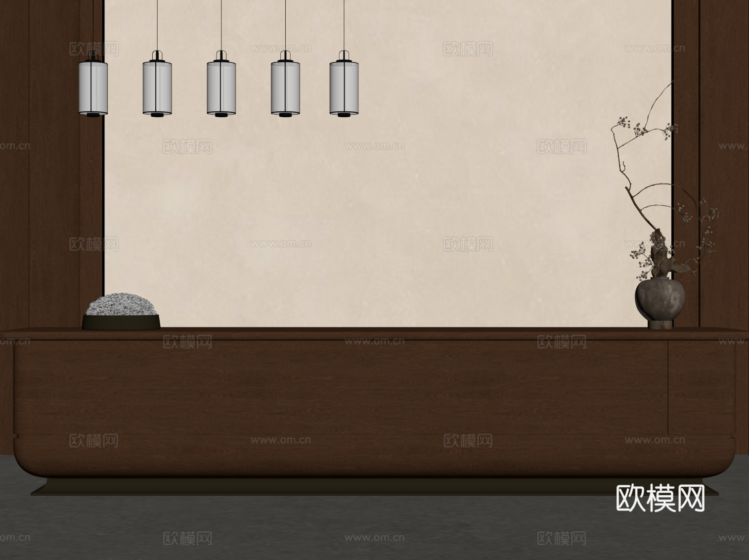 中古风吧台 接待台su模型