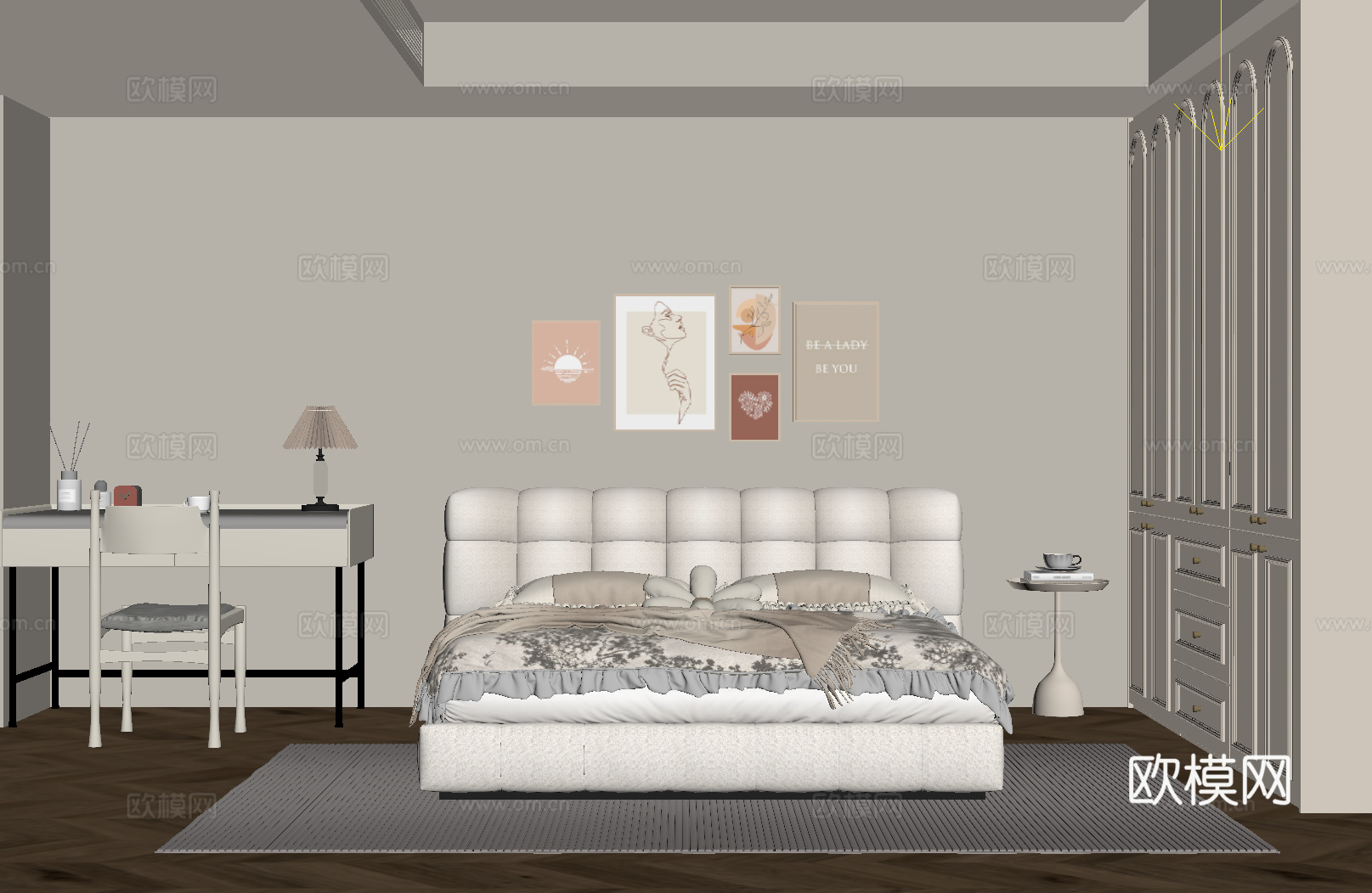 法式奶油风卧室su模型