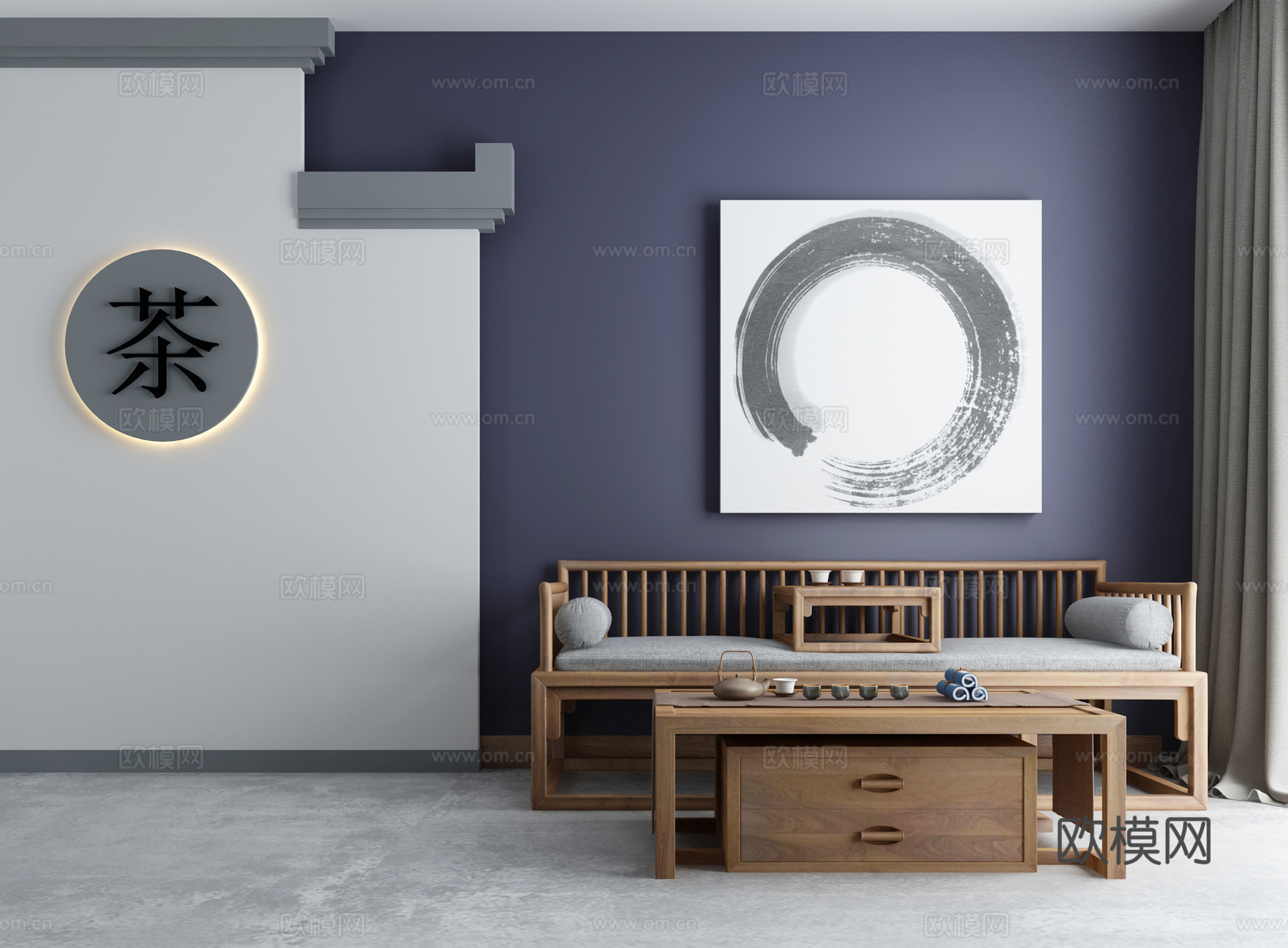 新中式禅意沙发茶几组合3d模型