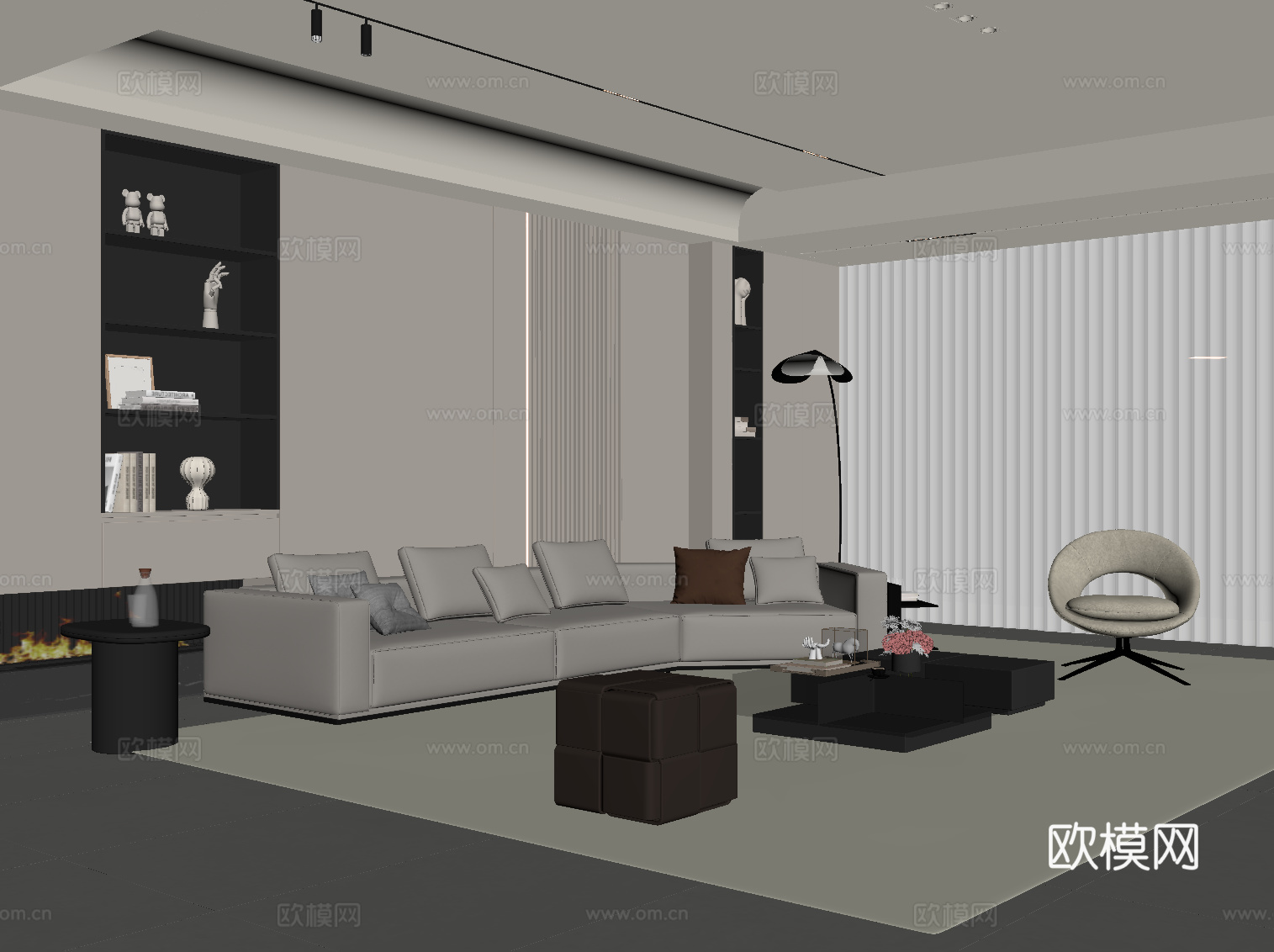 现代客厅 电视背景墙 沙发茶几组合su模型