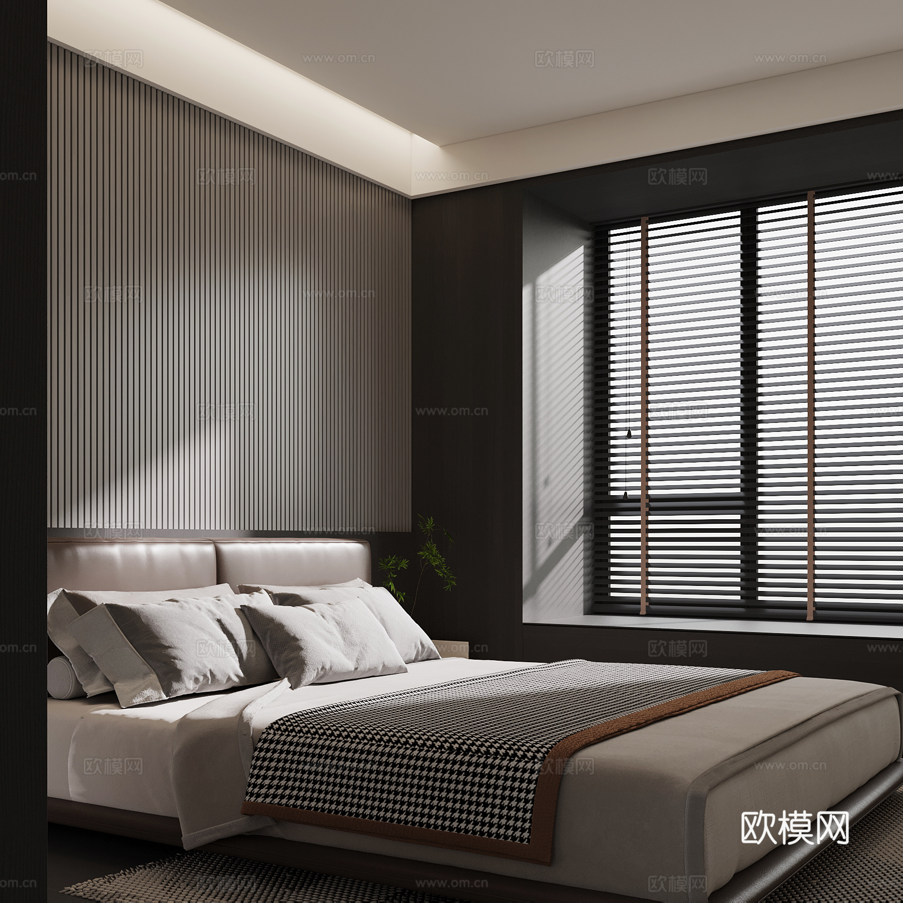 现代意式卧室 双人床su模型