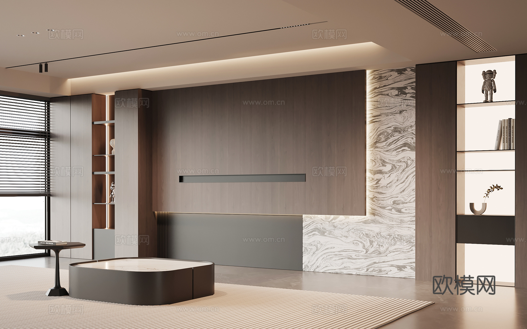 现代意式背景墙 沙发背景墙 茶几su模型