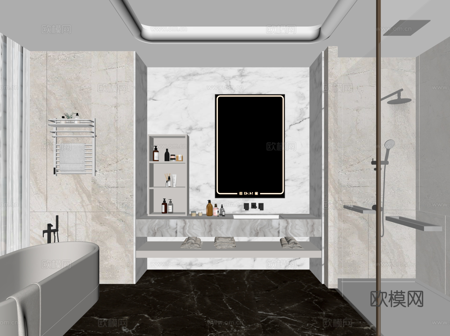 现代轻奢风卫生间 浴室柜 浴缸su模型