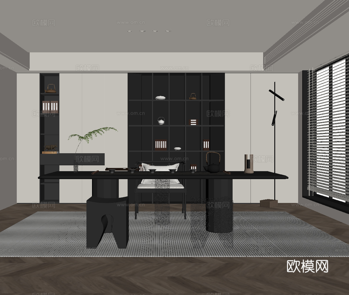 现代茶室 茶桌椅 茶柜su模型