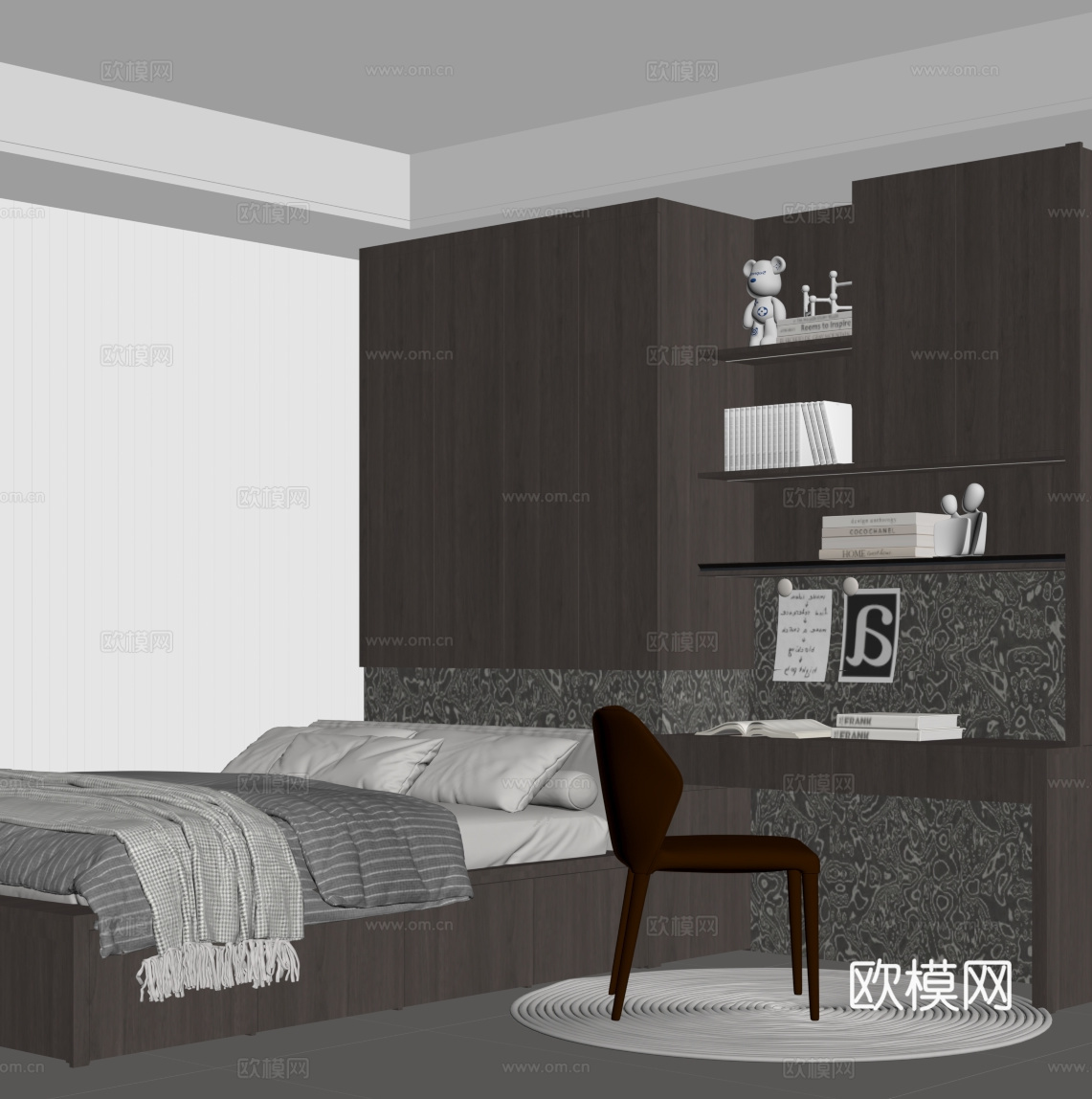 现代意式榻榻米卧室su模型