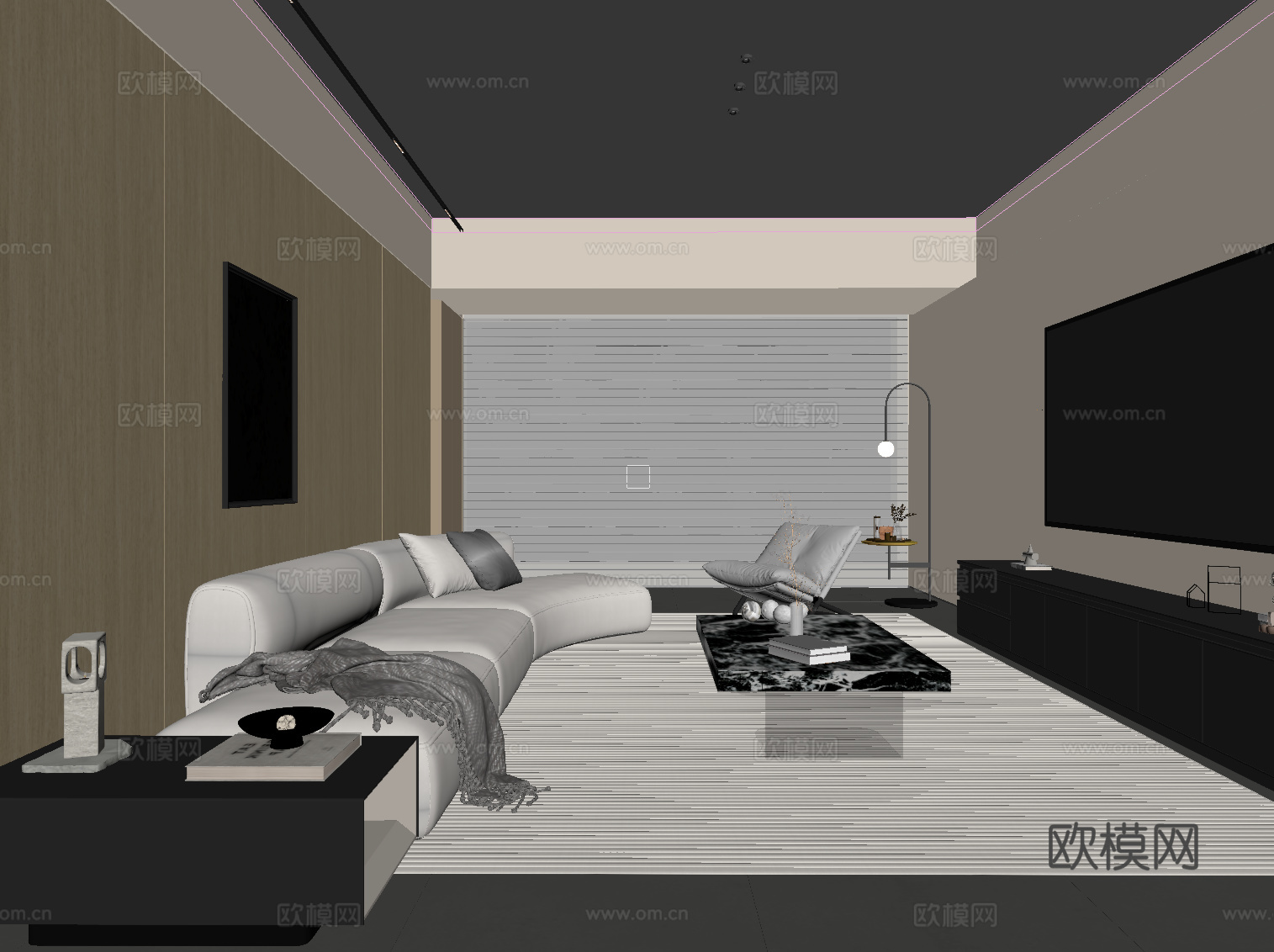 现代客厅 沙发茶几组合 电视su模型
