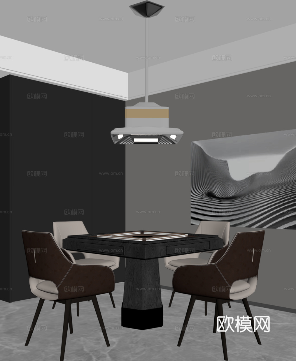 现代意式棋牌室 麻将室su模型