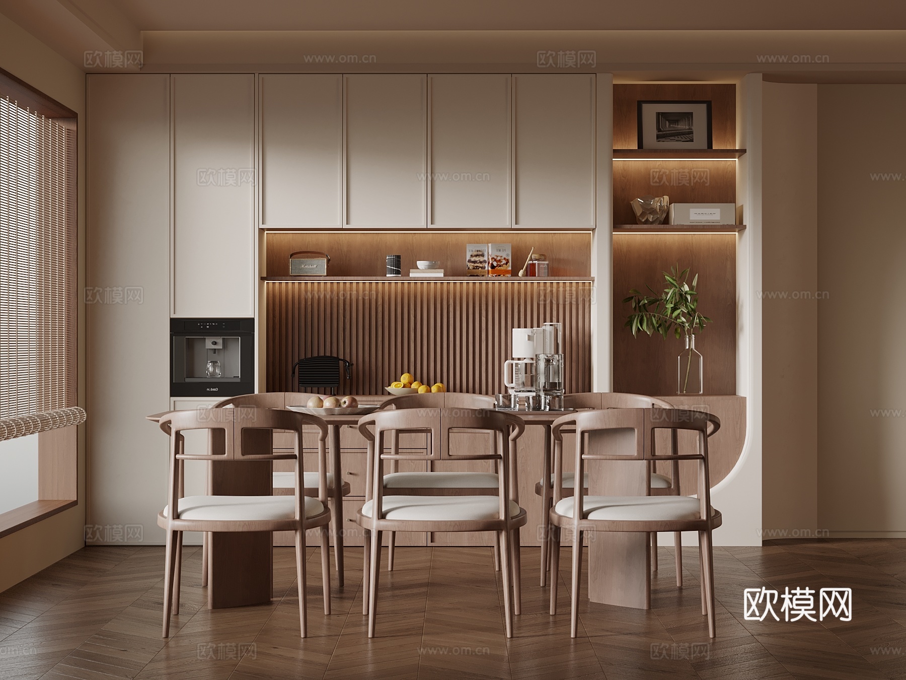 中古风餐厅 餐边柜 餐桌椅su模型