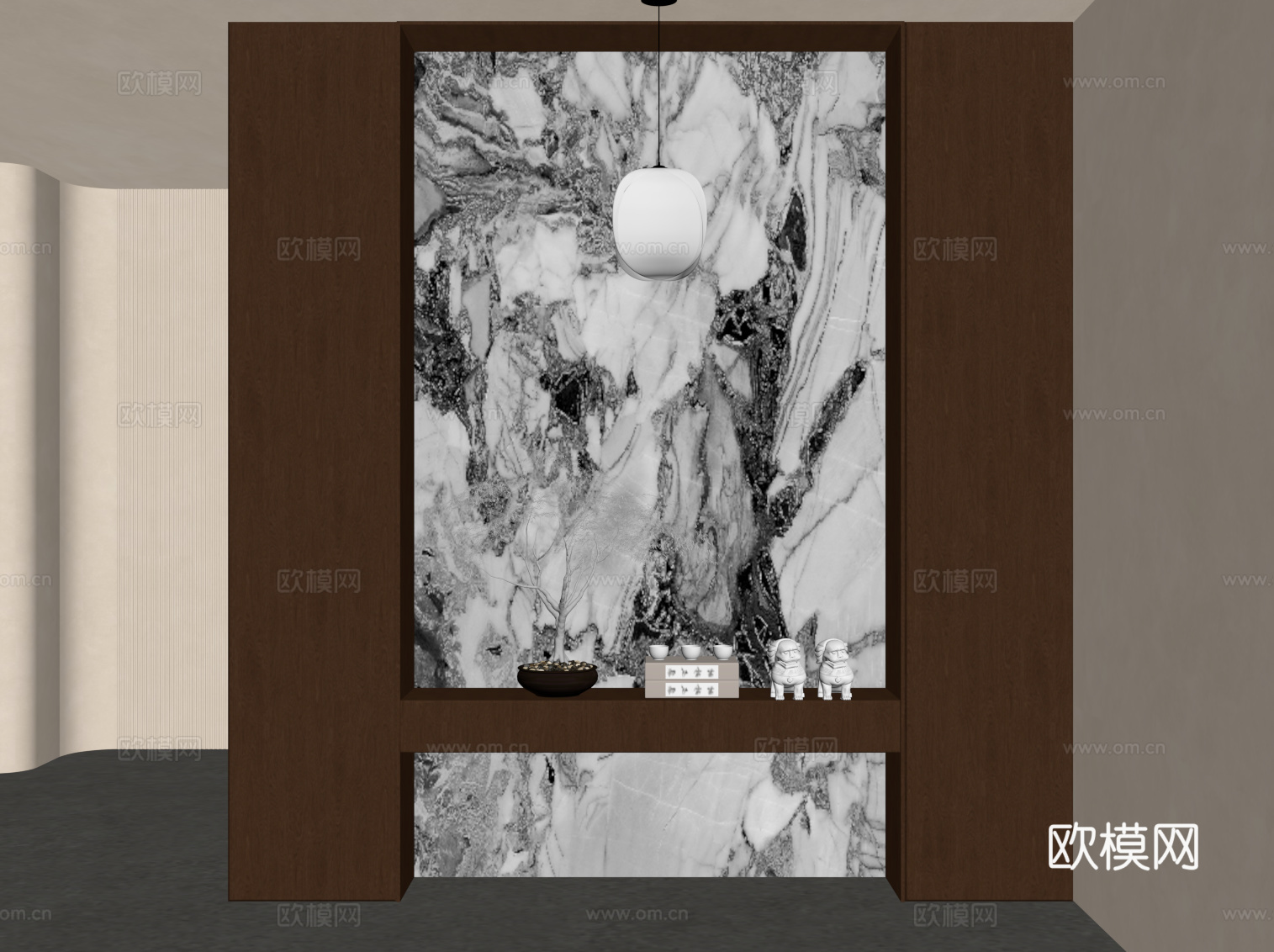 新中式玄关 隔断su模型