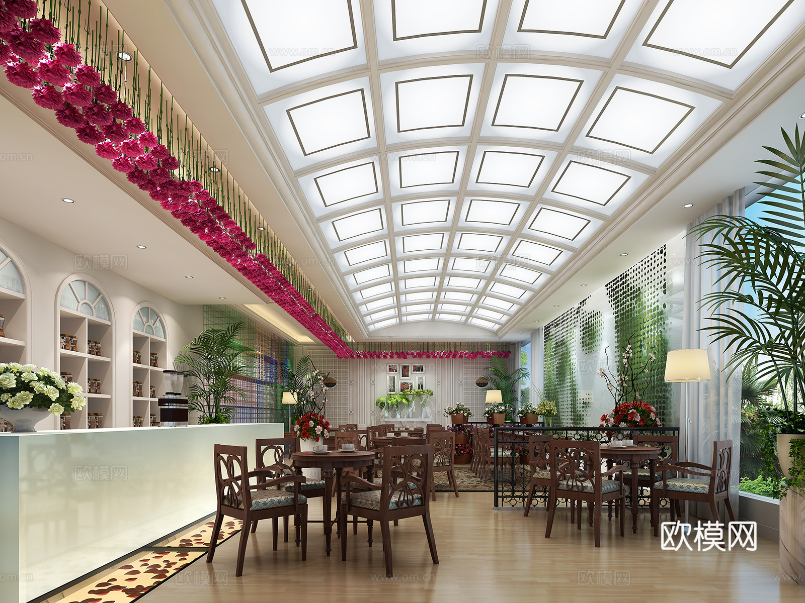 新中式餐厅 桌椅组合3d模型下载（渲染图1）