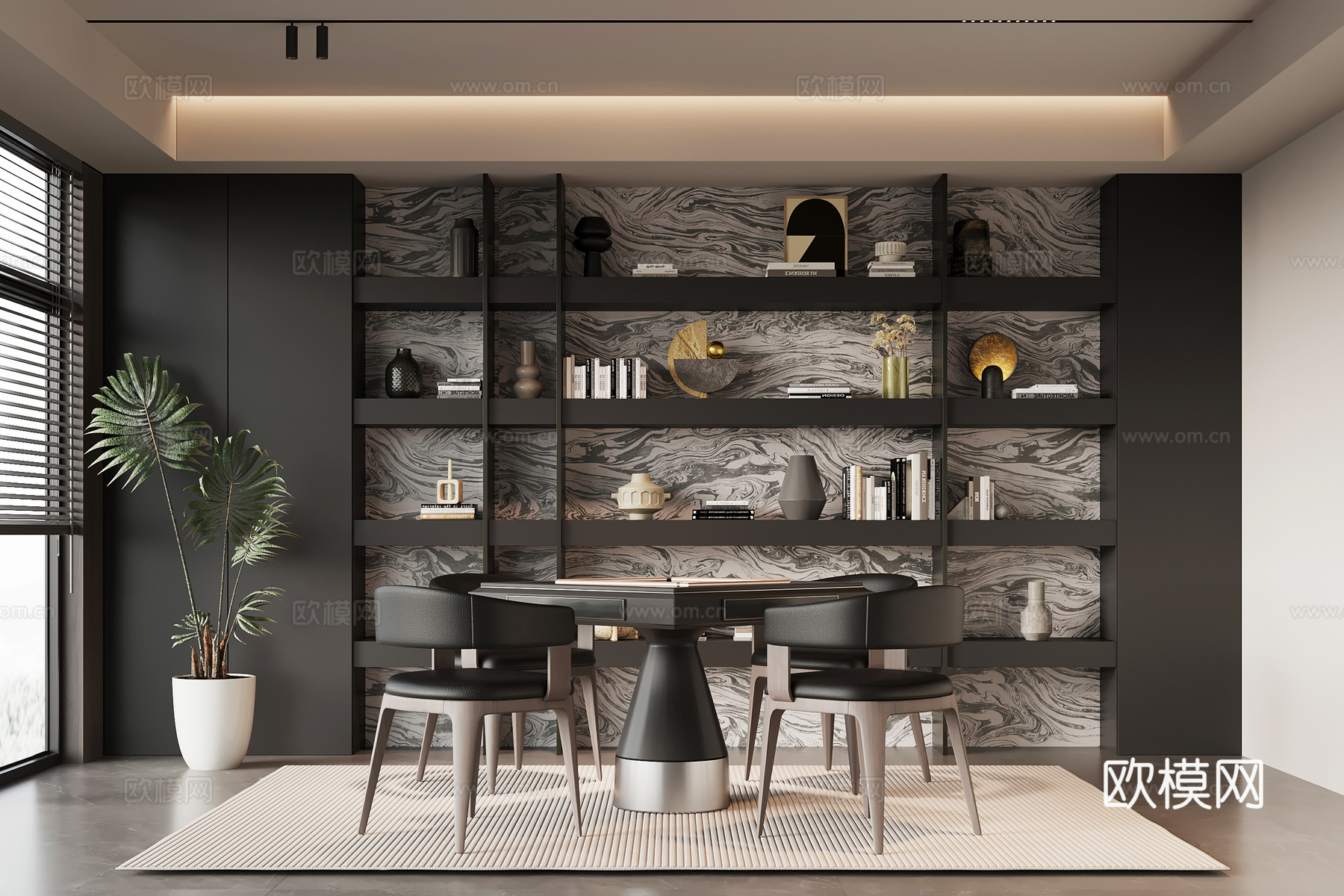 现代意式棋牌室 麻将室su模型