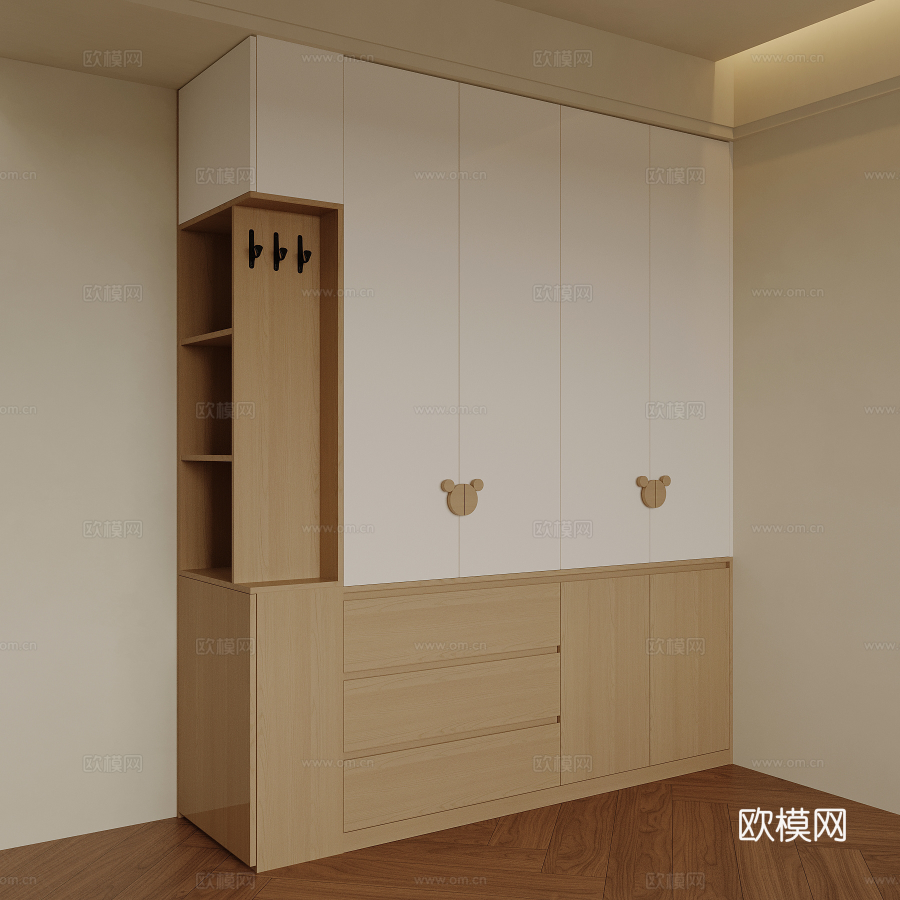 现代衣柜 中古风衣柜su模型