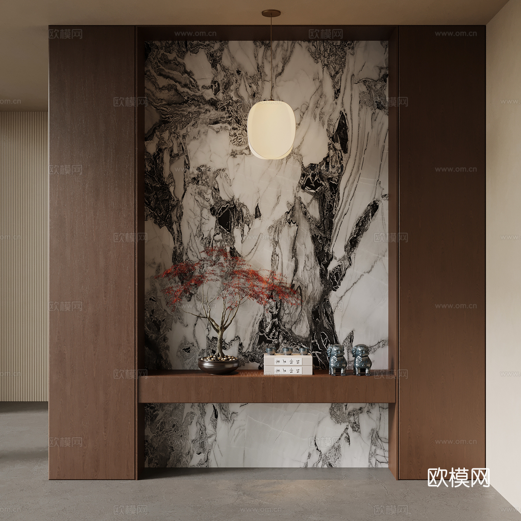 新中式玄关 隔断su模型