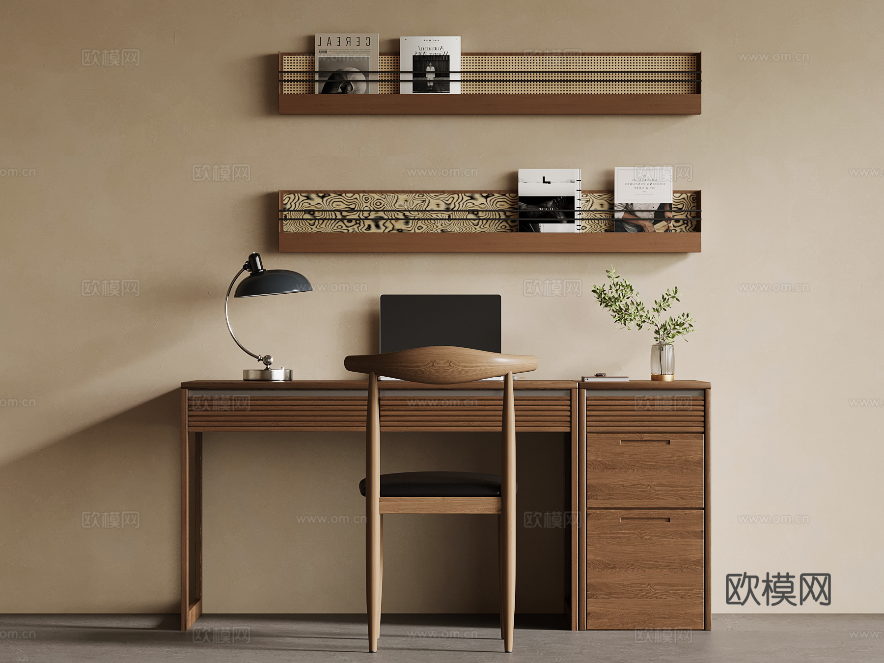 中古风书桌椅su模型