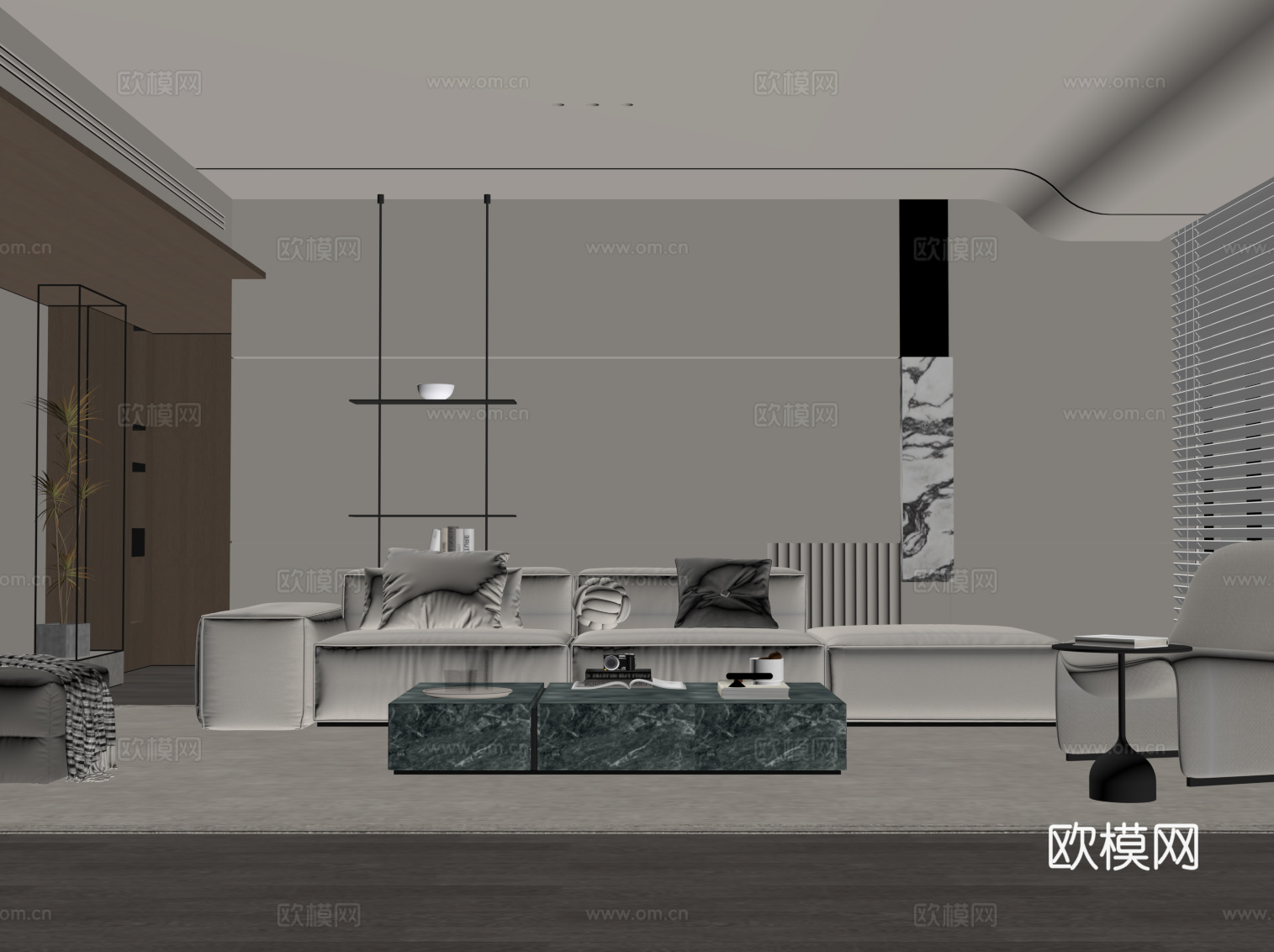 现代意式客厅 沙发茶几组合su模型