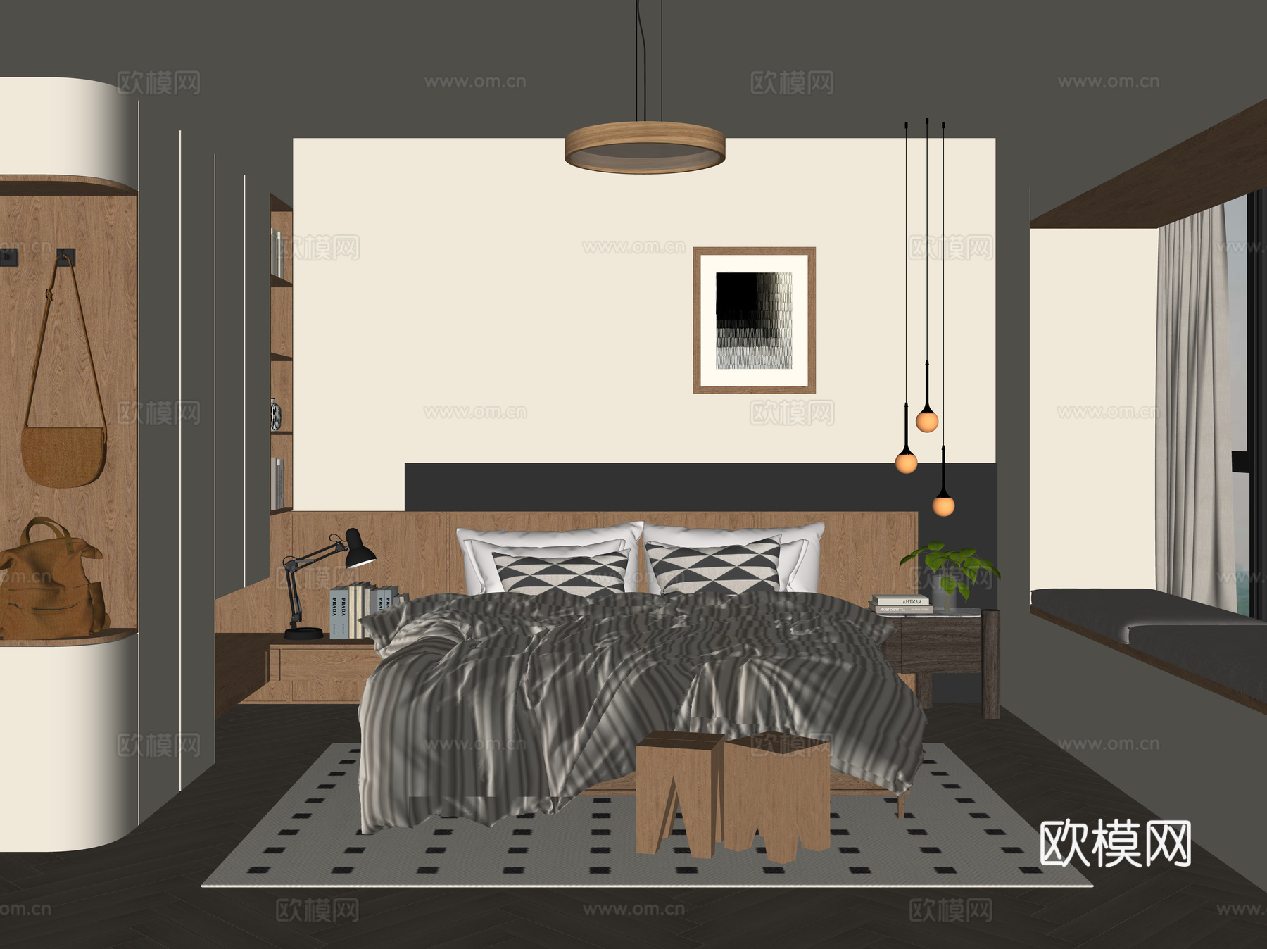 现代家居卧室su模型