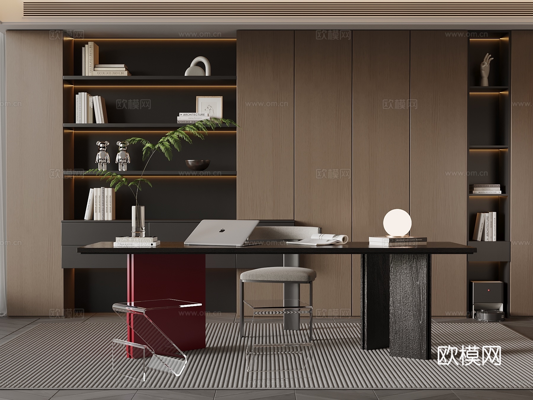 意式书房 书桌椅 书柜su模型