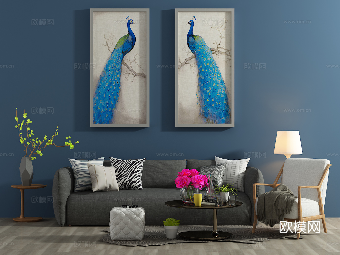 北欧餐桌椅 装饰画 吊灯3d模型下载（渲染图2）