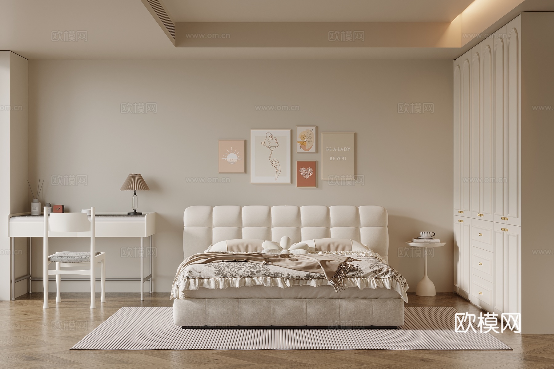 法式奶油风卧室su模型