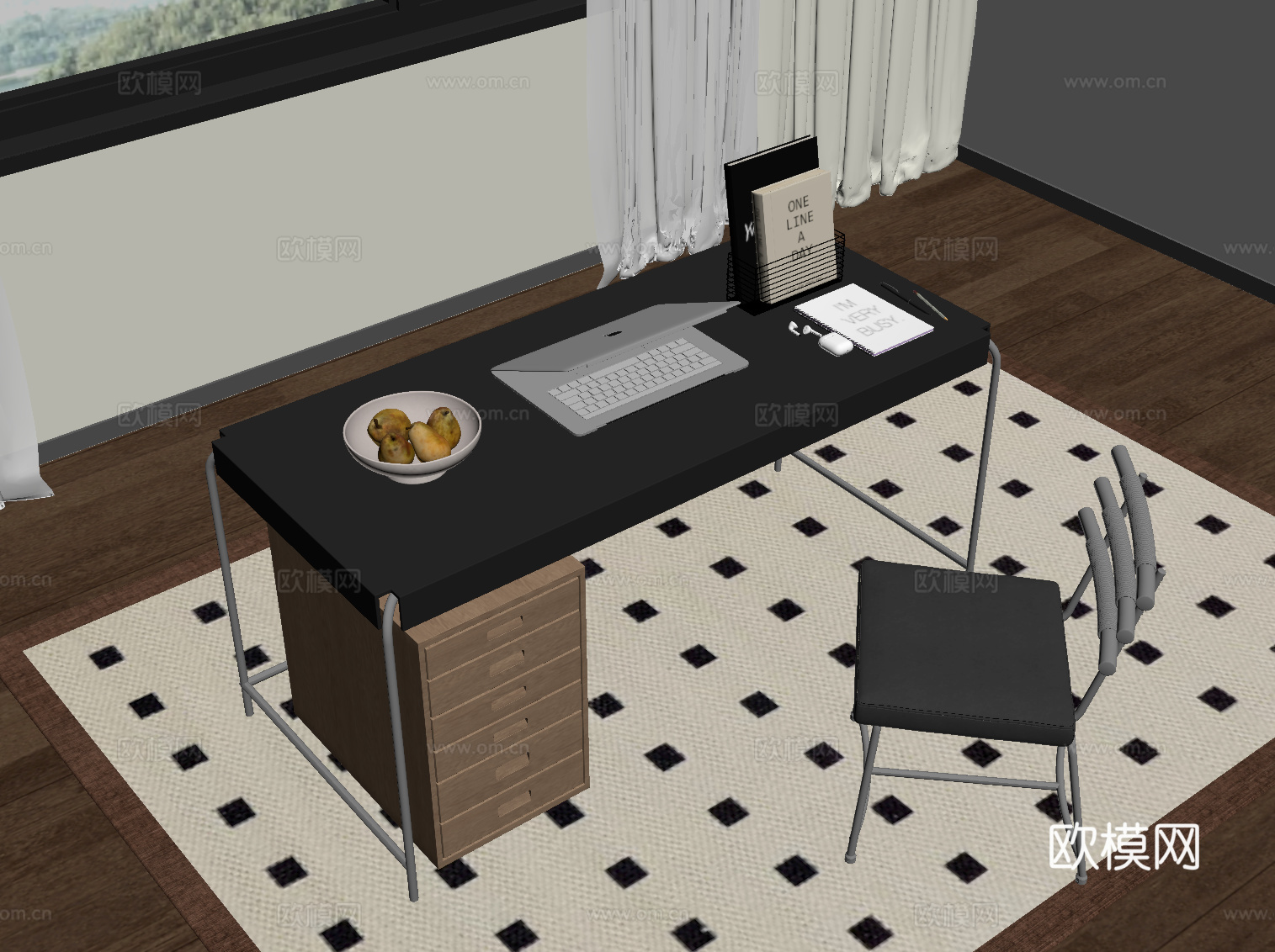 中古风书桌椅su模型