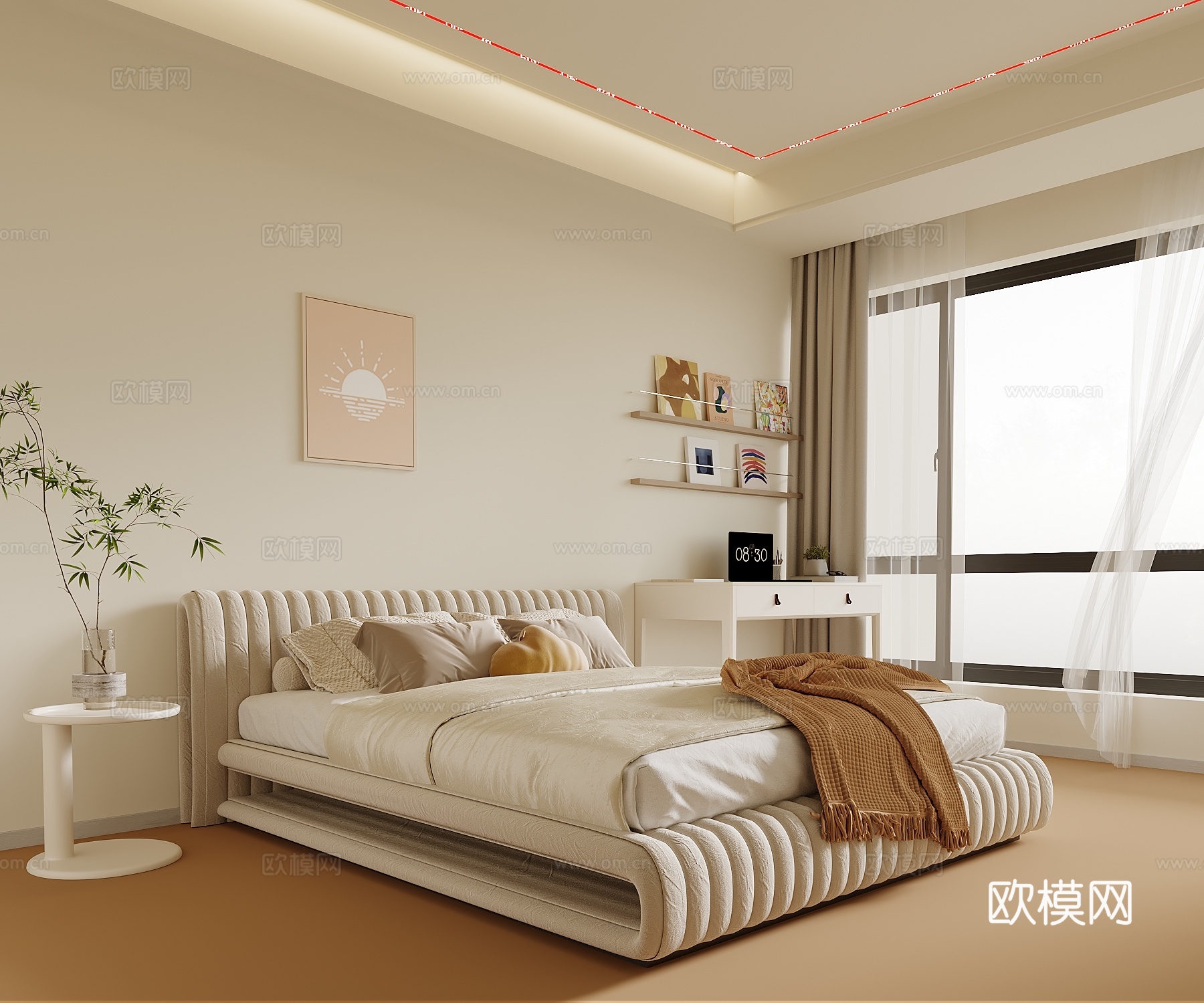奶油风卧室su模型