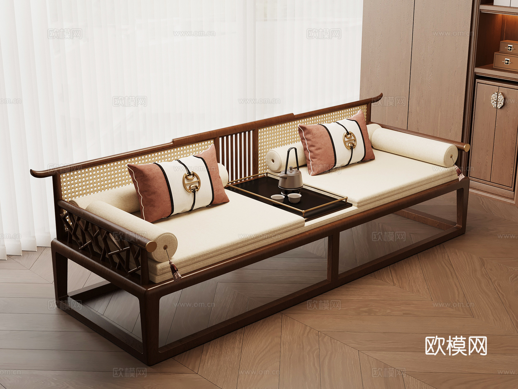 新中式罗汉床 罗汉榻 沙发su模型