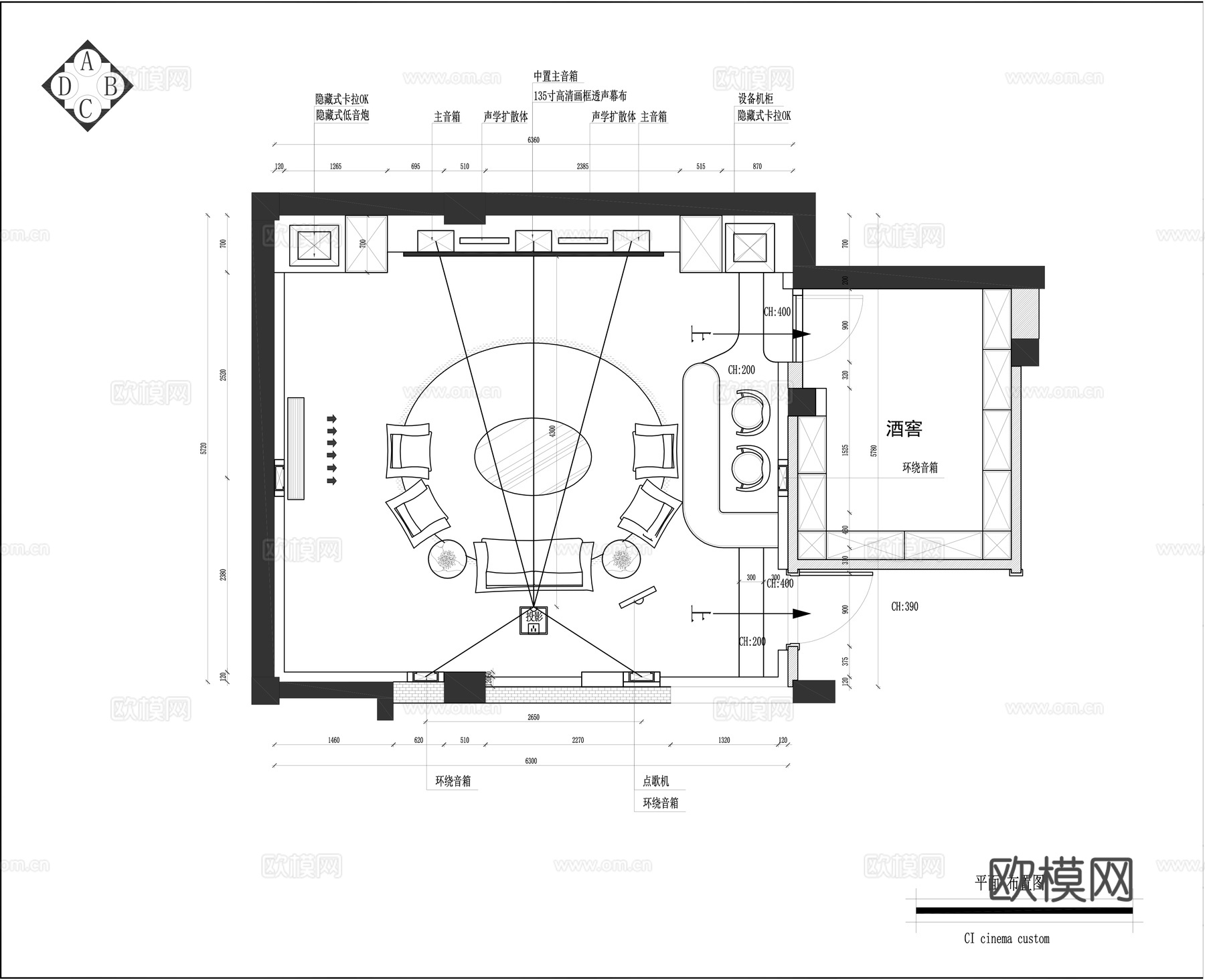 欧式影音室装修施工图cad施工图