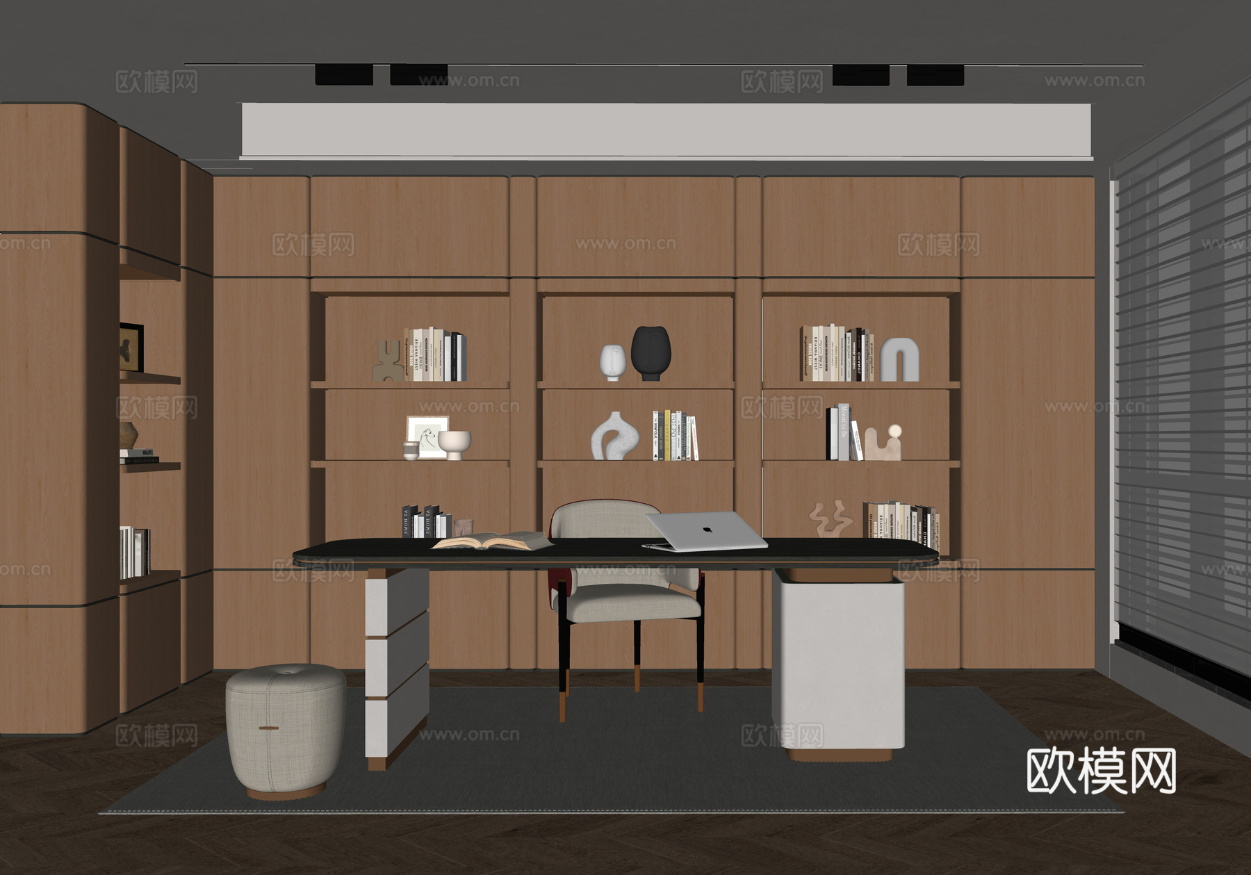 现代书房 书桌椅 书柜su模型