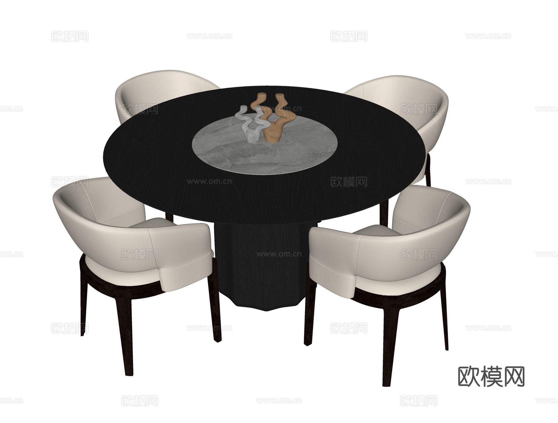 现代餐桌椅 餐椅 圆形餐桌su模型