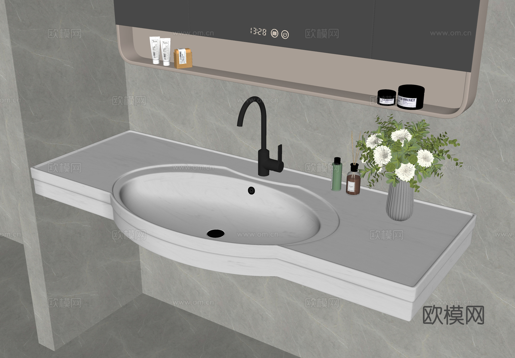 现代台盆 洗手盆 一体盆su模型