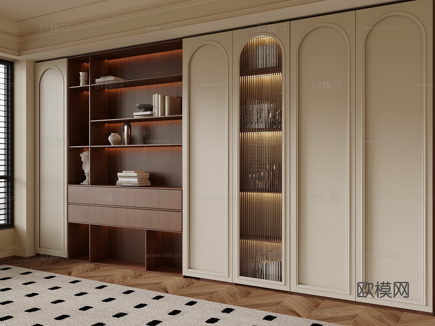 中古风书柜su模型