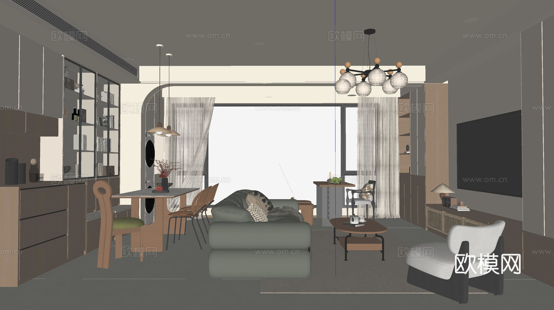 中古风客餐厅su模型