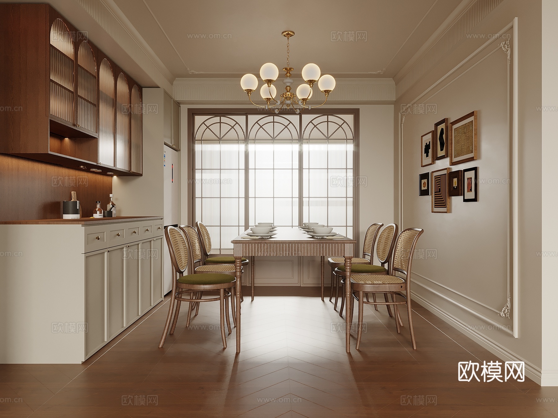 法式餐厅 餐桌椅 餐柜su模型